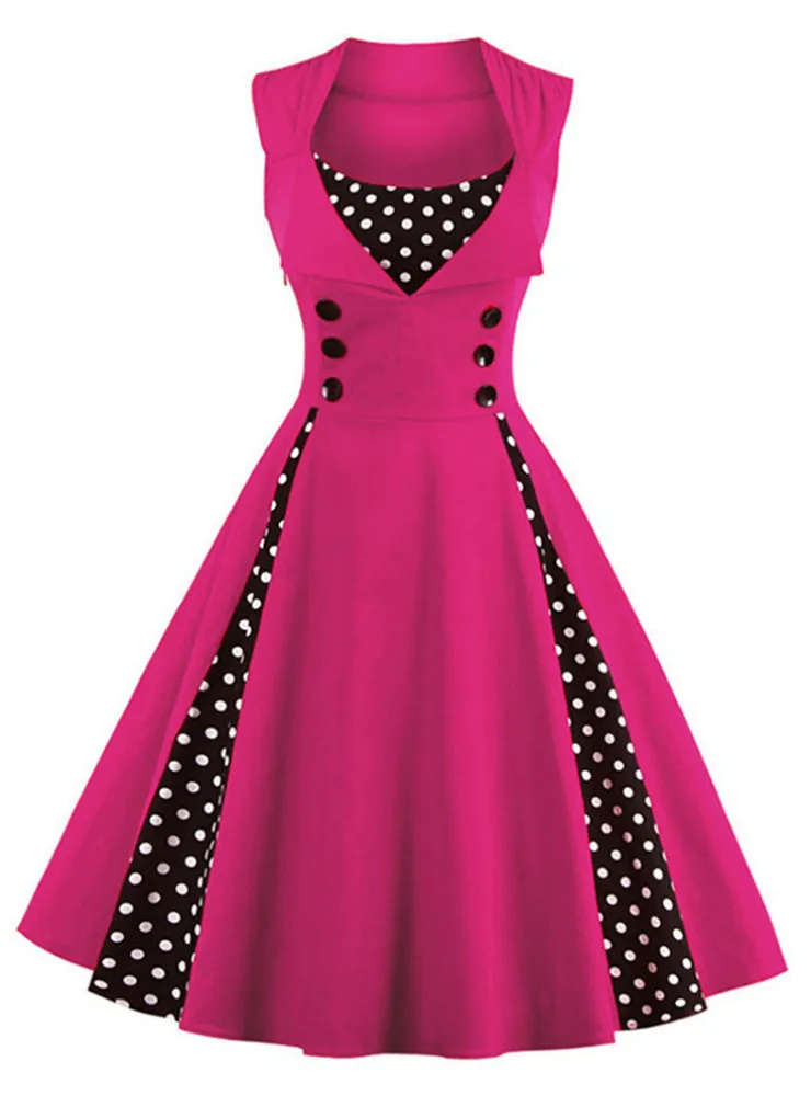 Ladies Red A Line Women Dress Polka Party Evening