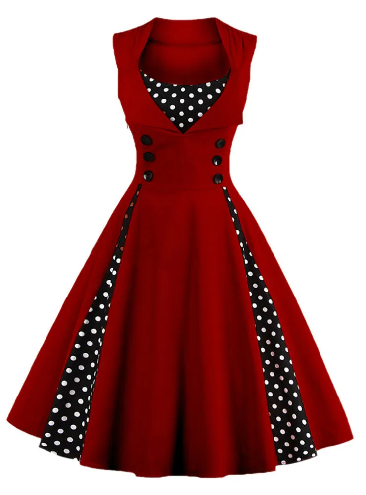 Ladies Red A Line Women Dress Polka Party Evening