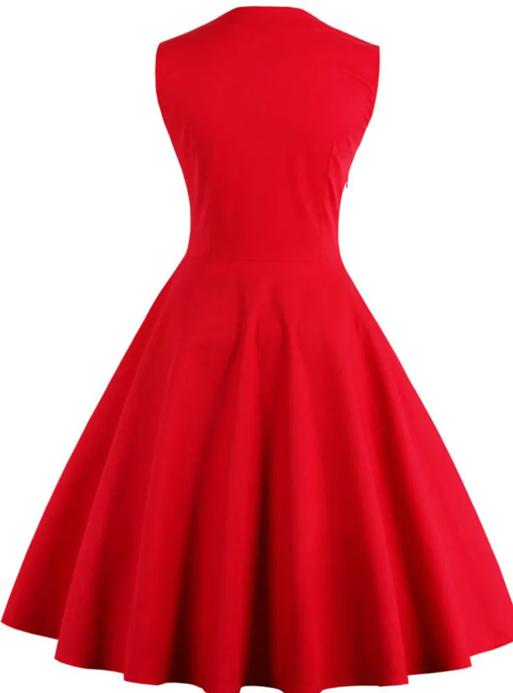 Ladies Red A Line Women Dress Polka Party Evening
