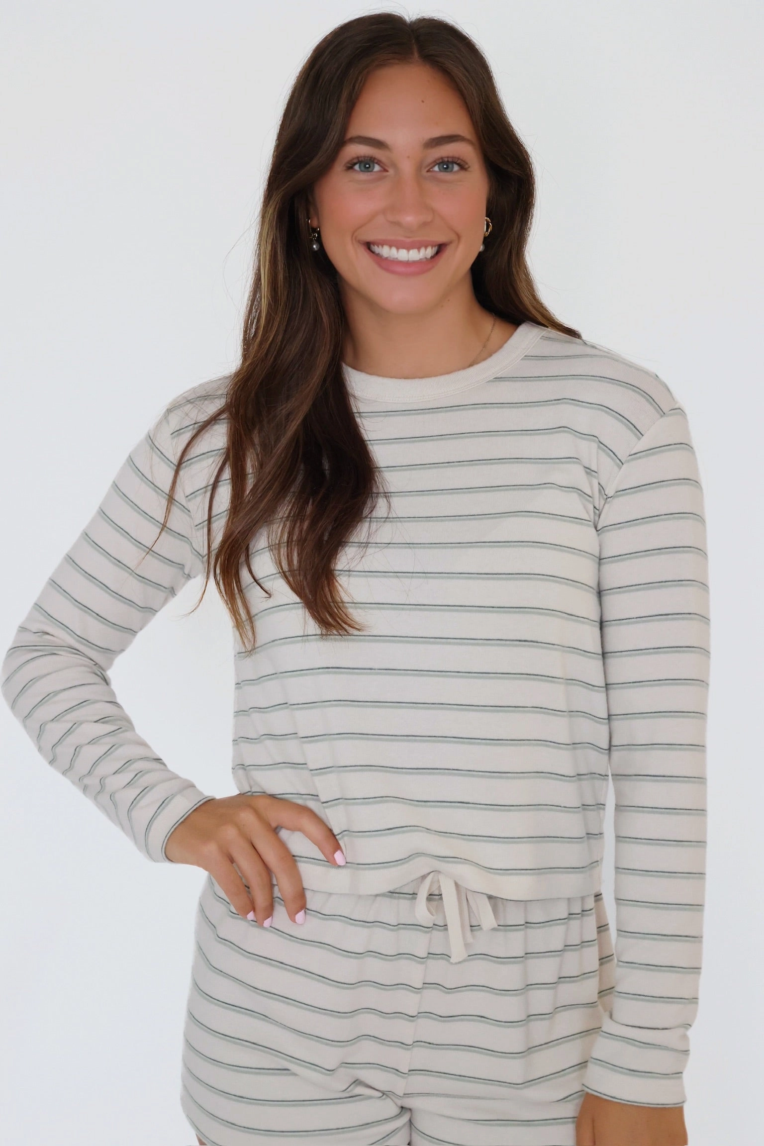 Laid Back Stripe Top - Hunter Green Fade Resistant Coating Sporty Sweatshirt