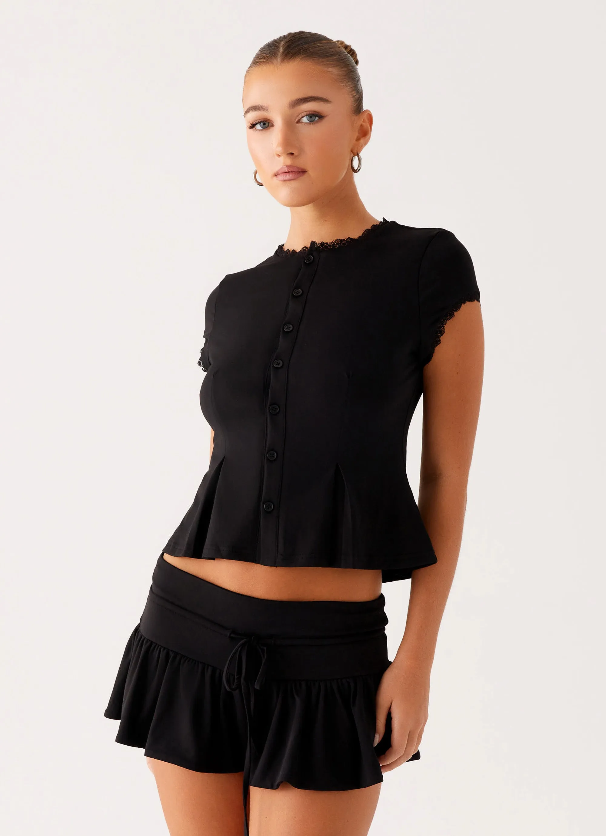 Landon Button Up Top - Black MinimalistAesthetic