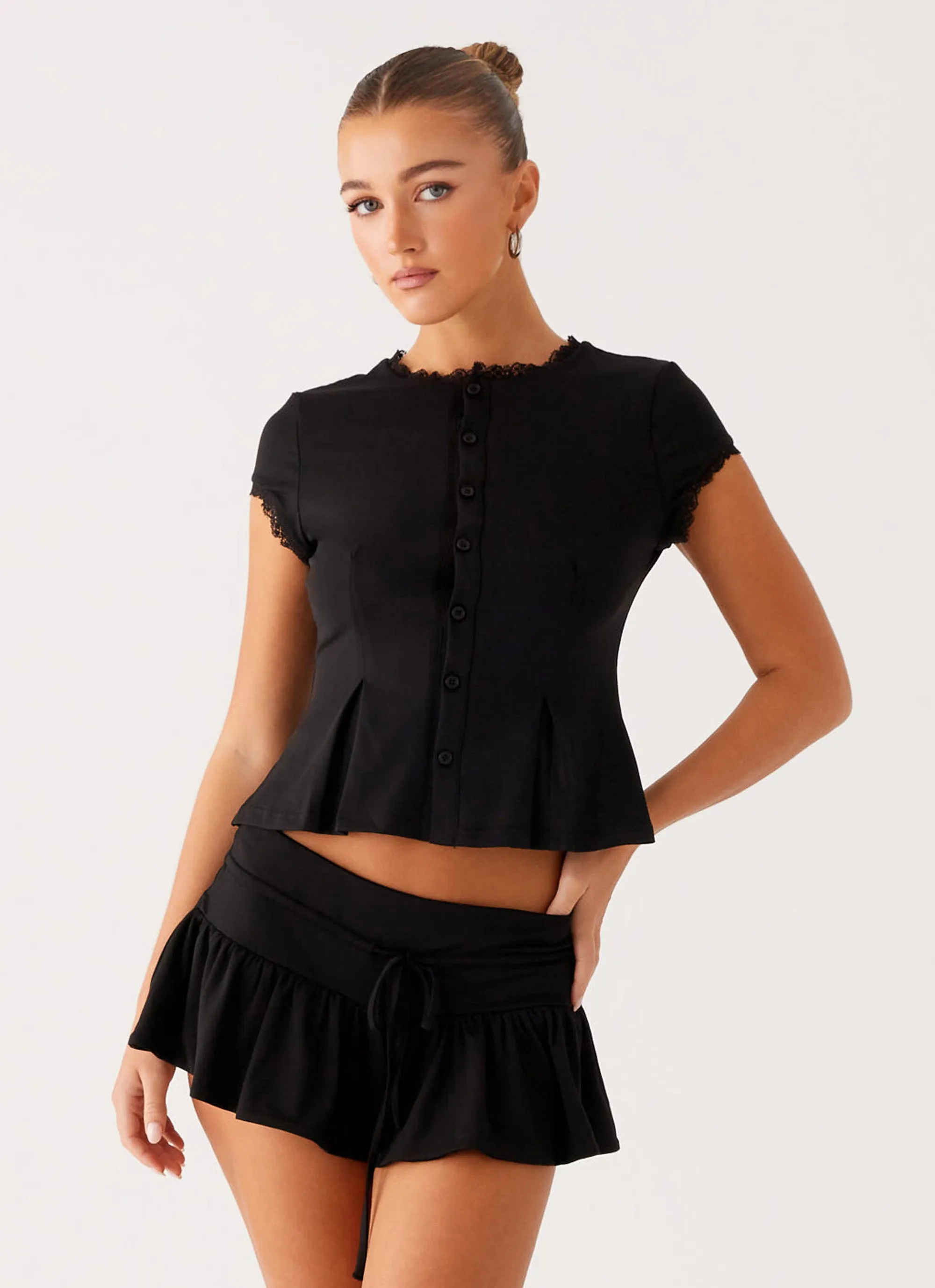 Landon Button Up Top - Black OdorResistant Technology RaglanSleeve