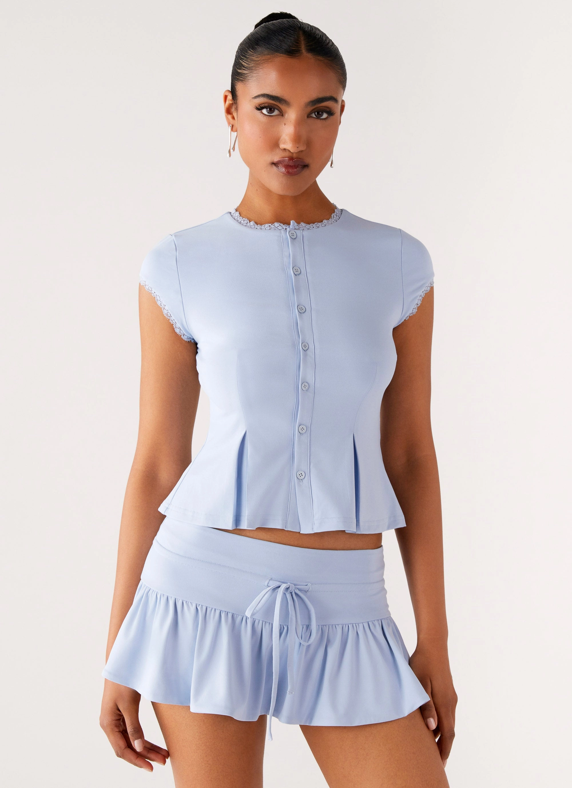 Landon Button Up Top - Blue Cozy Texture ConvertibleCollar