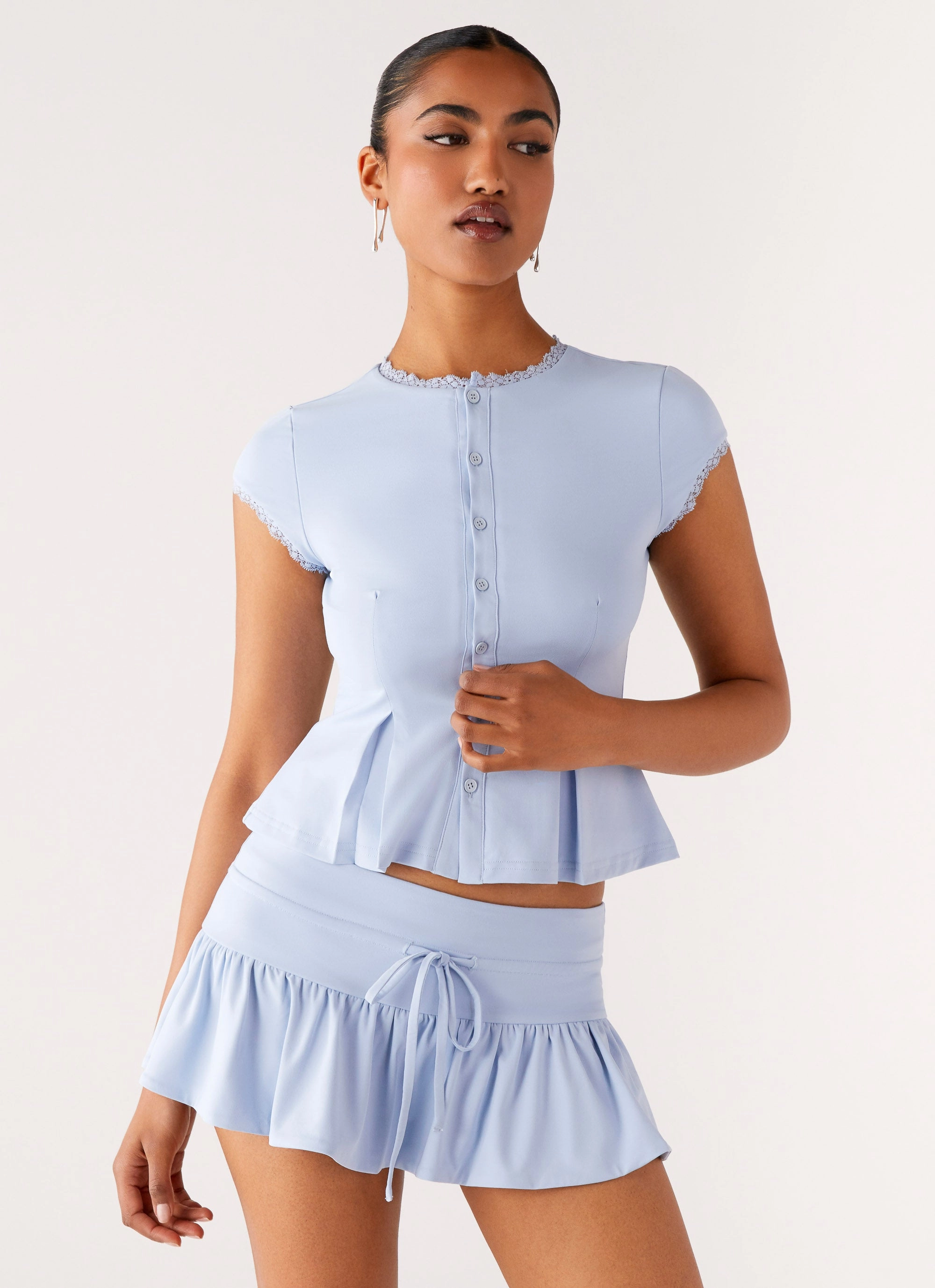 Old Style Compact Design Landon Button Up Top - Blue