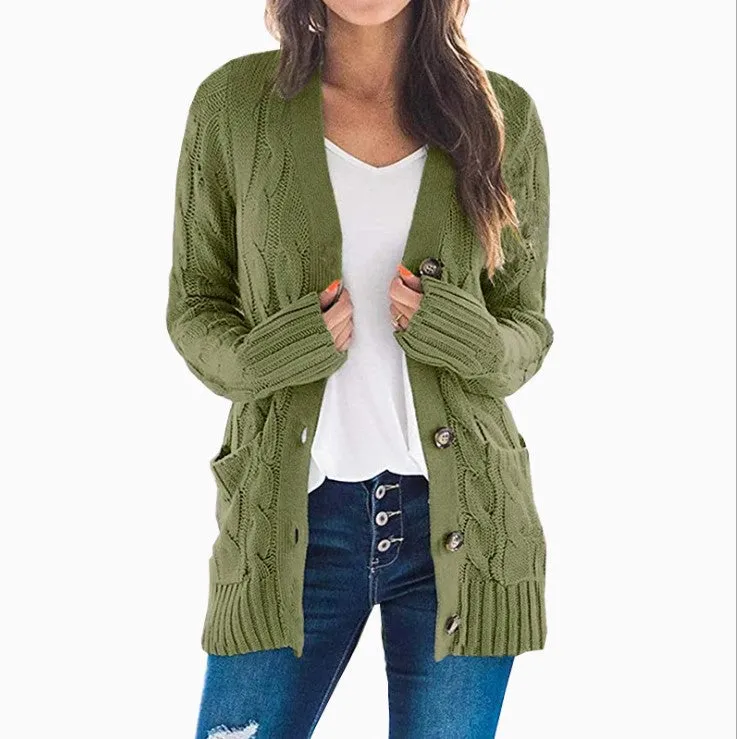 Large Long Sleeve Size Cardigan Knitted Women's Mid-length Coat
