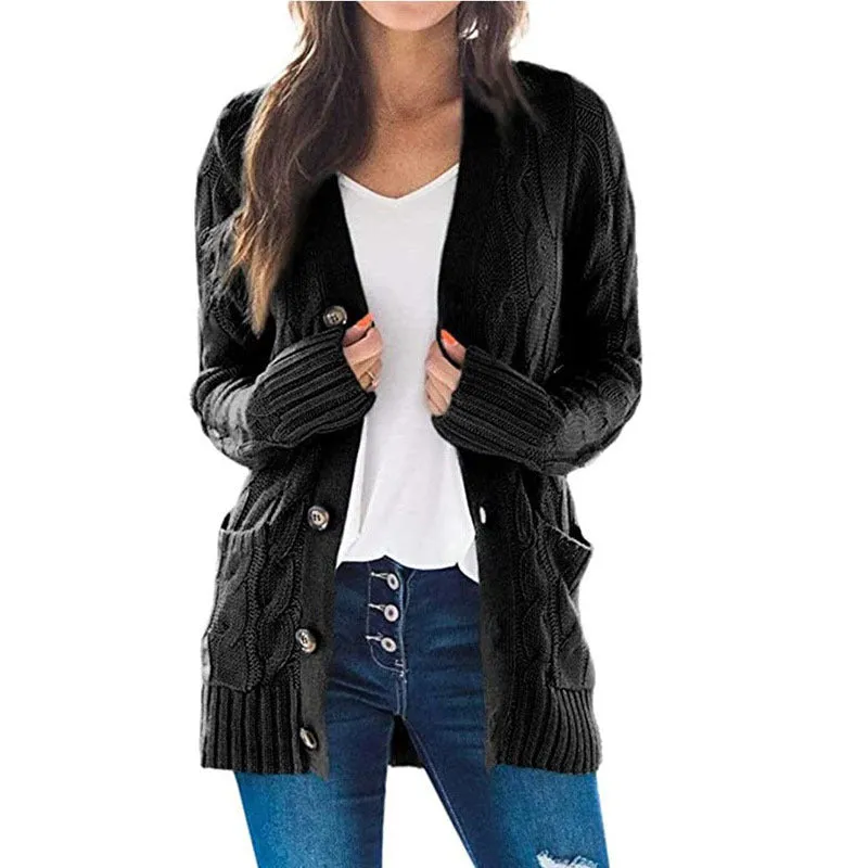 Large Long Sleeve Size Cardigan Knitted Women's Mid-length Coat