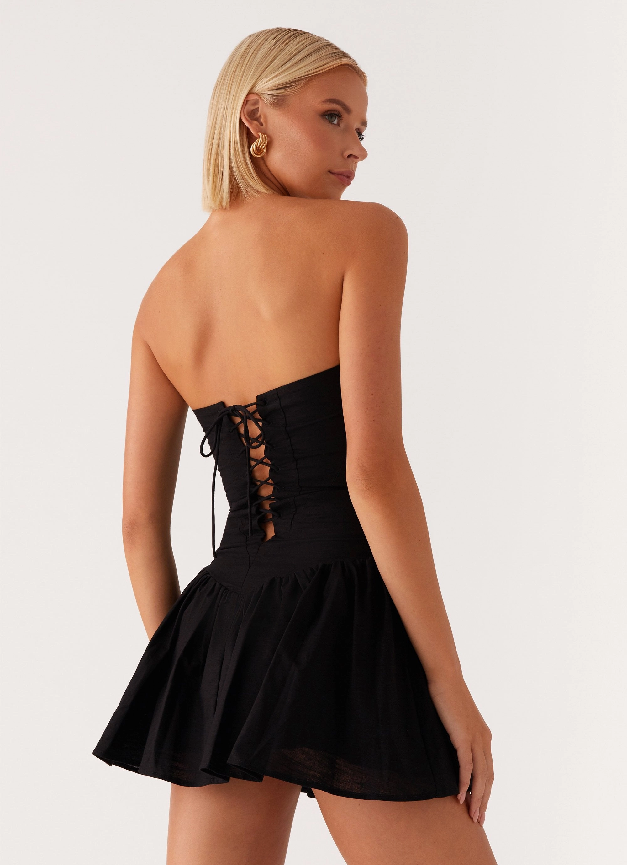 Layered Comfort Wear Effortless weekend dress Larnie Linen Mini Dress - Black