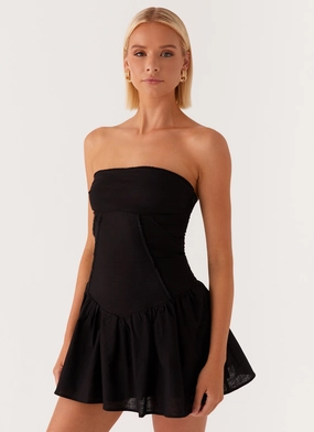 Larnie Linen Mini Dress - Black Embroidered Outfit Sleek and Sleek Color-Blocked Larnie Linen Mini Dress - Black