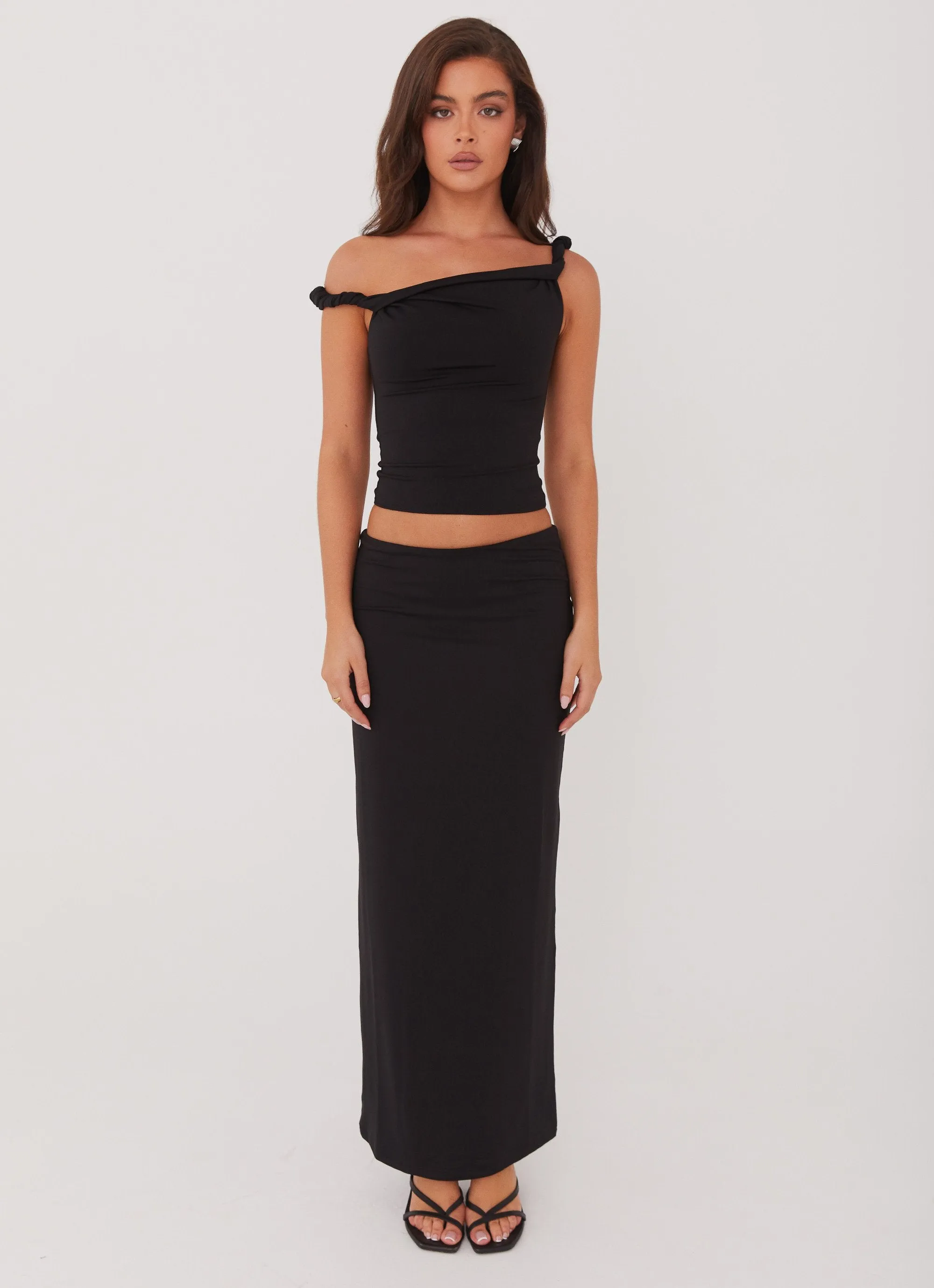 Street Style elastic waistband Solace Soul Maxi Skirt - Black