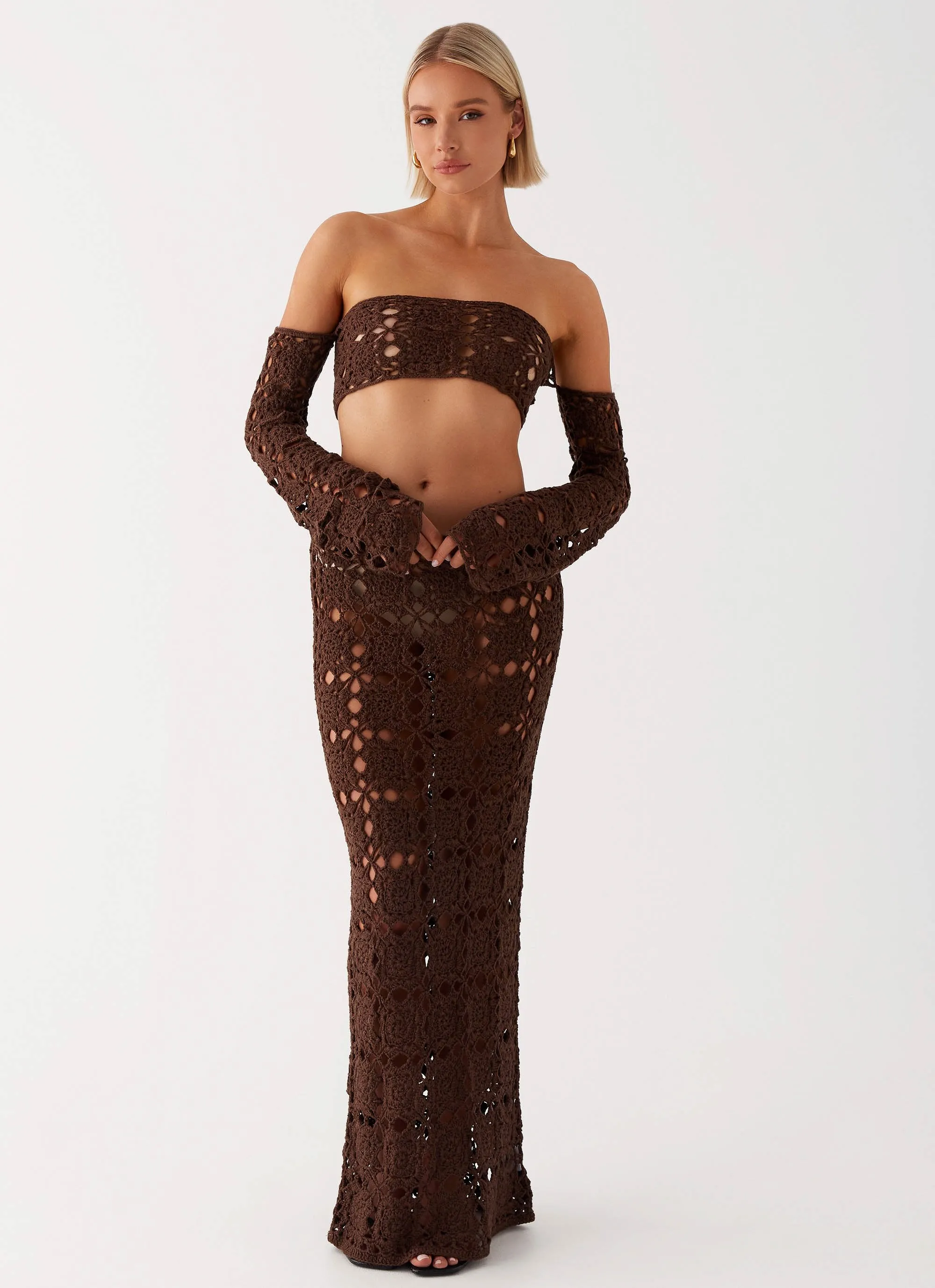 Sorrentino Crochet Maxi Skirt - Chocolate Secure Closure Everyday Essential
