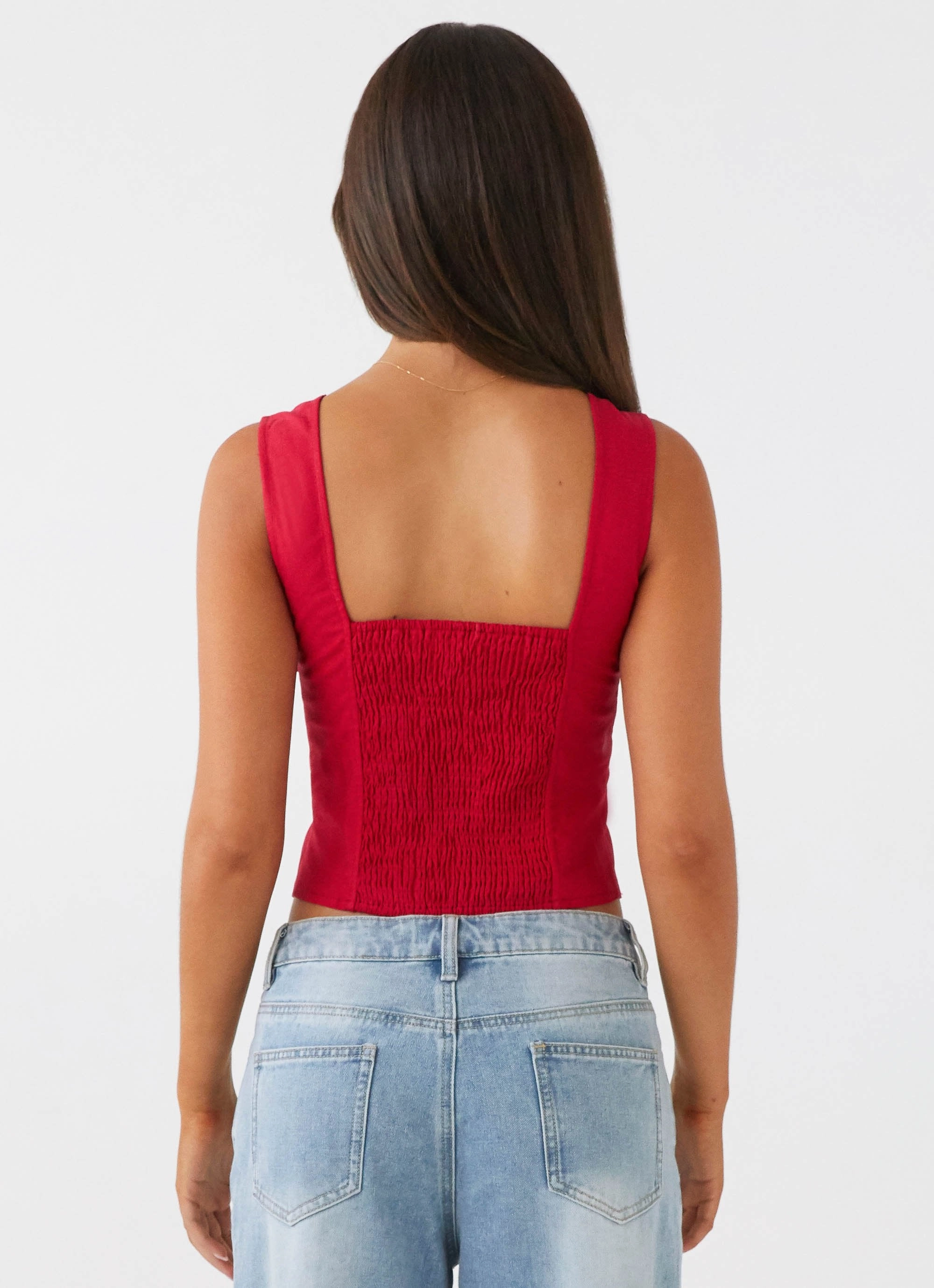 A Poet's Notes Linen Top - Red Convertible Design