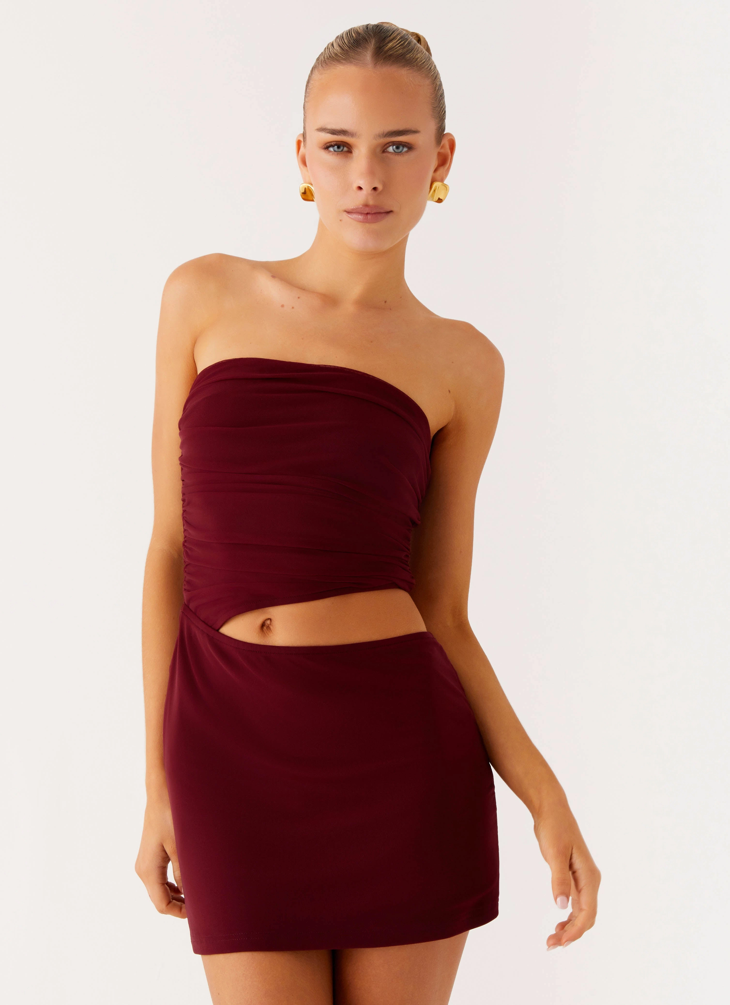 Texture Rich Chic Waistband Last Heartbreak Mini Dress - Burgundy