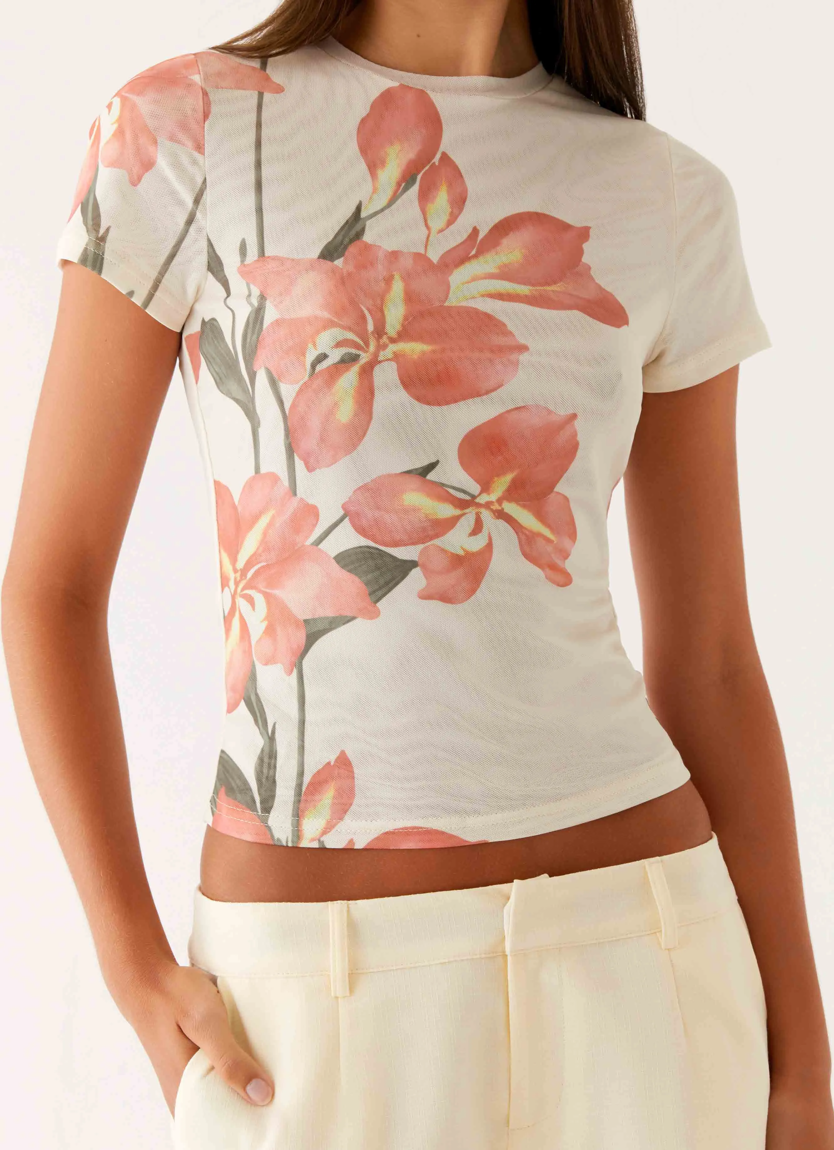 Urban Streetwear Cozy Comfort Look Late Night Mesh Baby Tee - Siena Floral