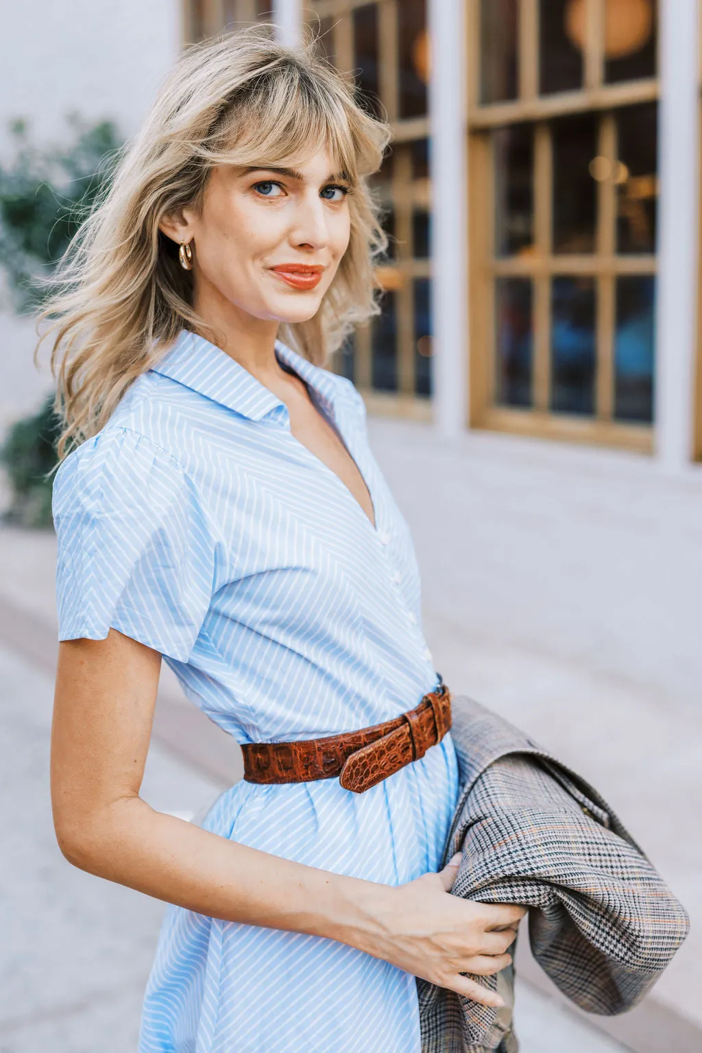 MASON'S DAUGHTER Noah Dress, Blue & White Striped Poplin Timeless Look
