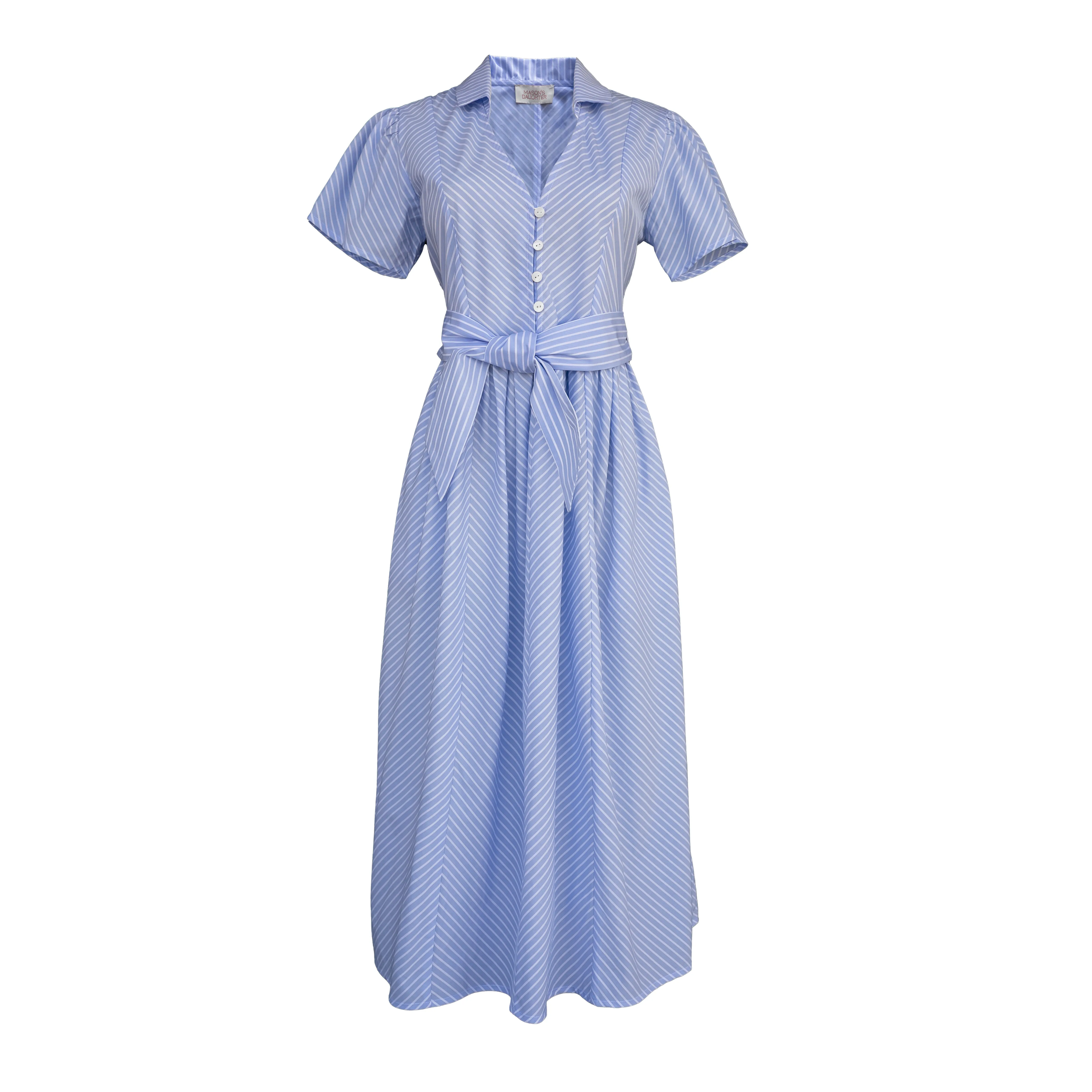 Lounge Ready MASON'S DAUGHTER Noah Dress, Blue & White Striped Poplin