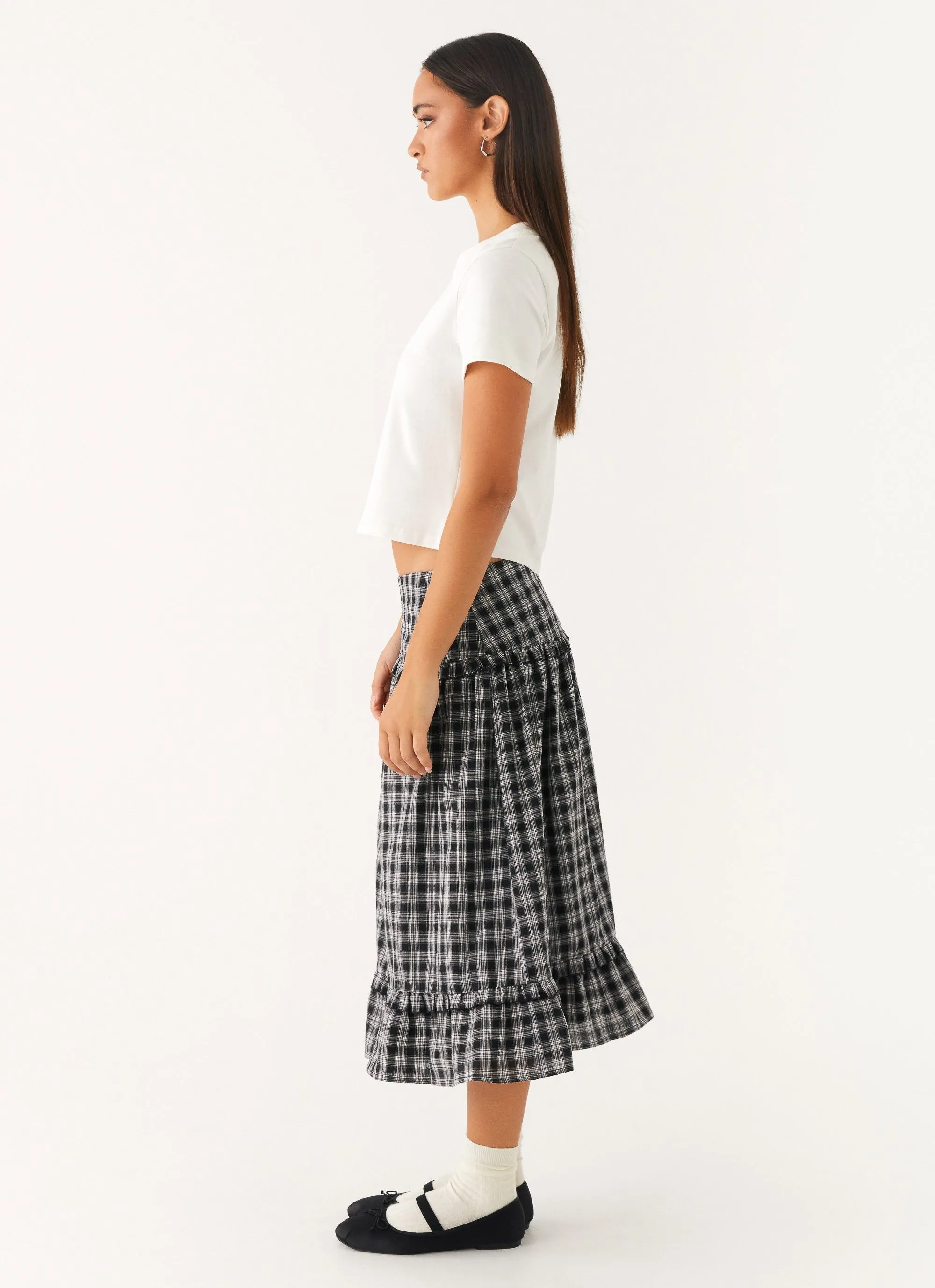 Chic Appeal Bold Mood Laura Midi Skirt - White Black Check