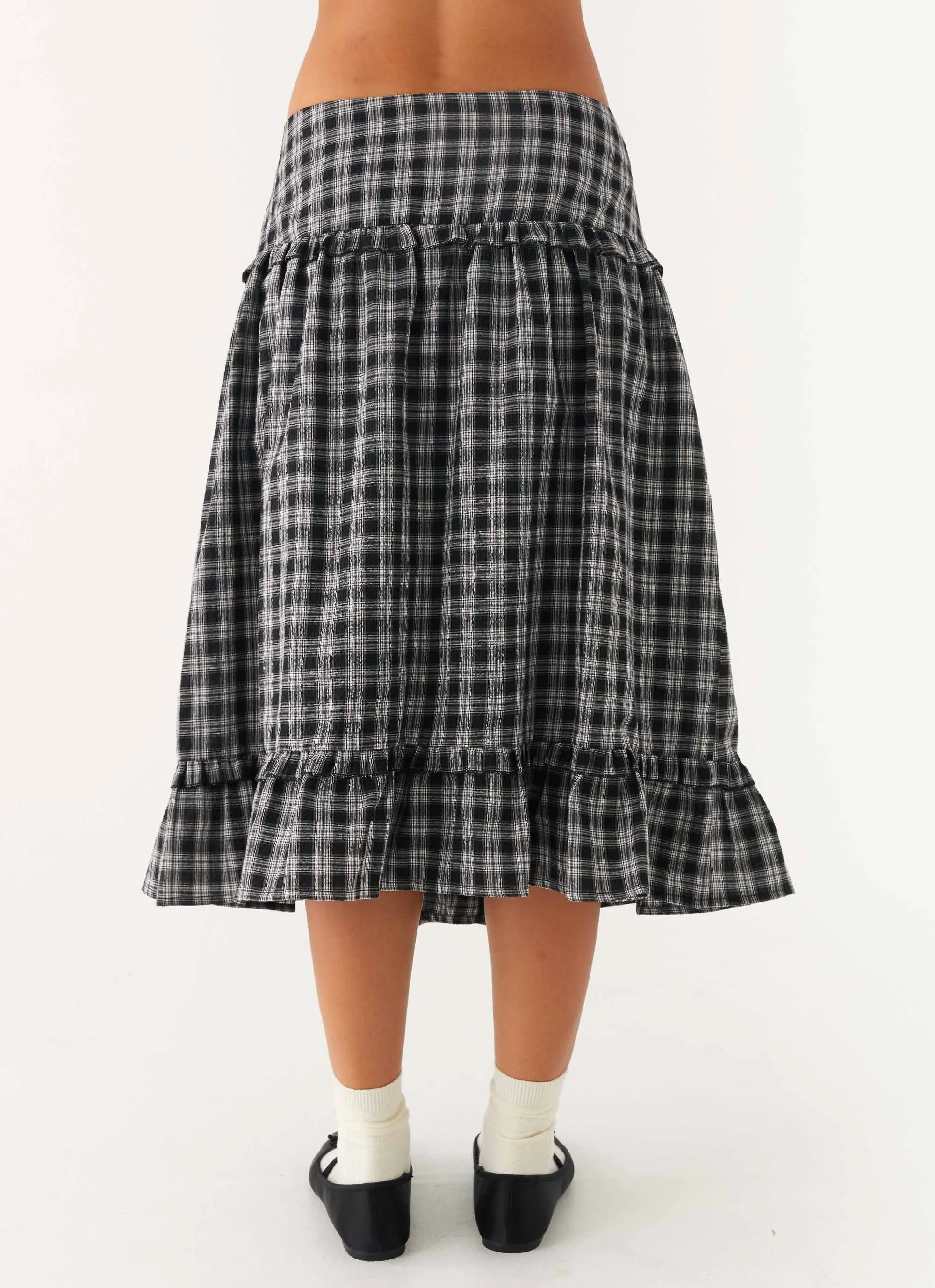 Romantic Vibe Smart Texture Laura Midi Skirt - White Black Check