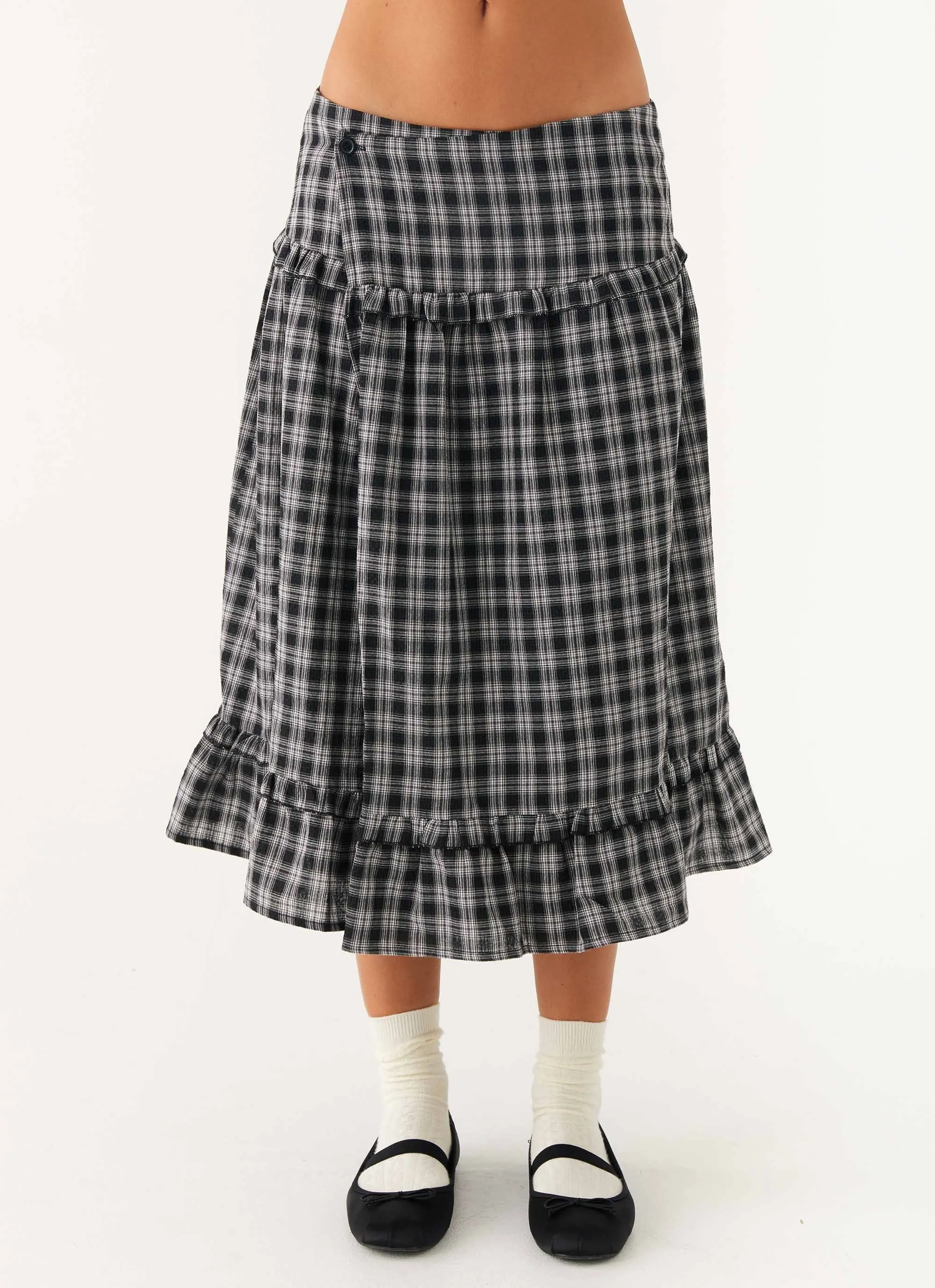 Hemp Blend Laura Midi Skirt - White Black Check
