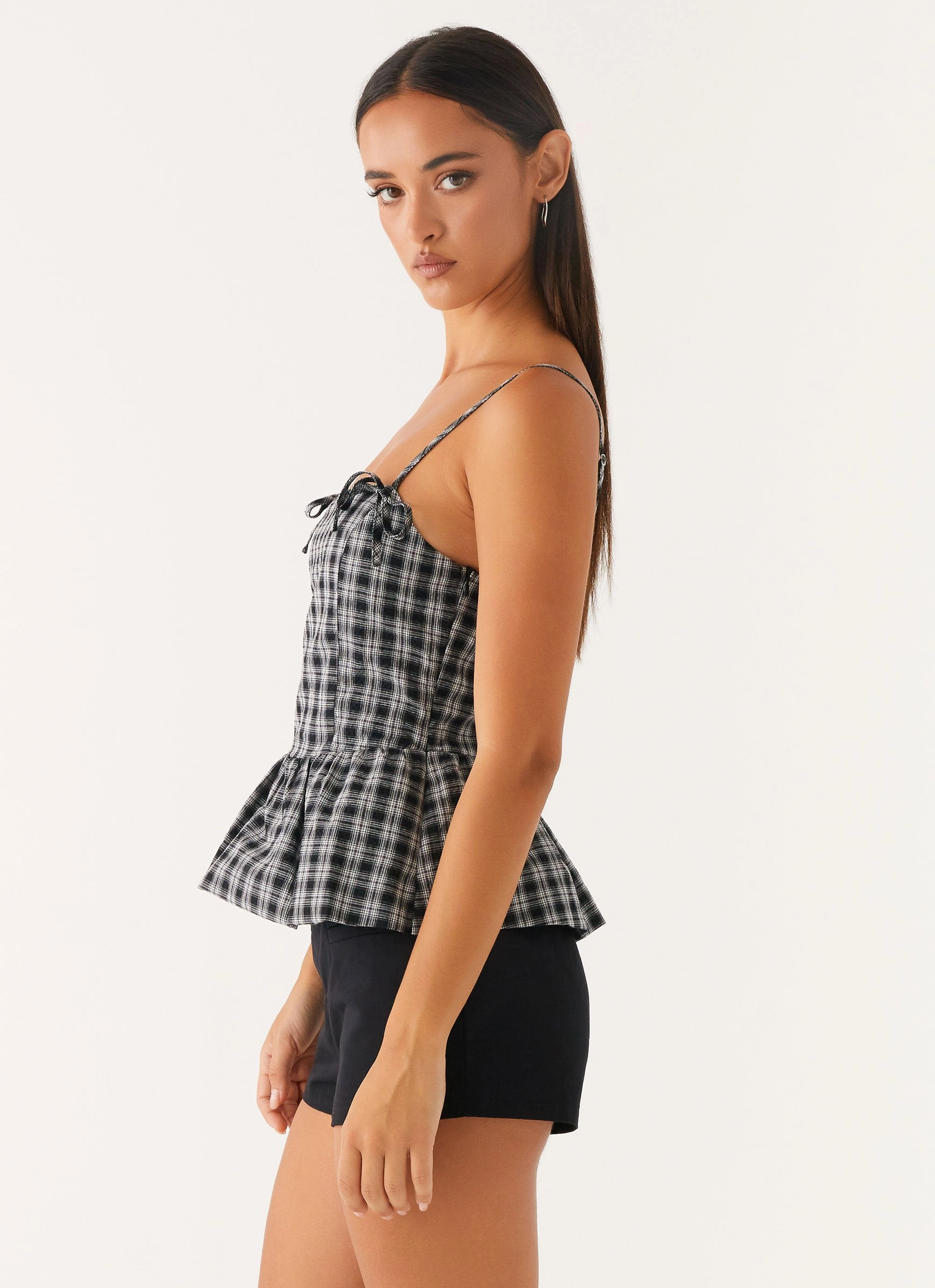Laura Top - White Black Check Soft Fleece Lining