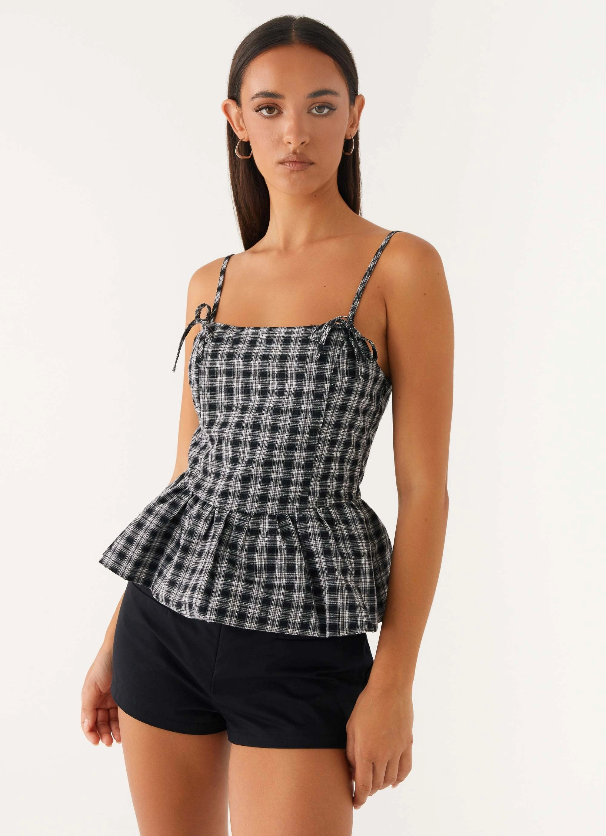 Laura Top - White Black Check DurableStitching Tear Resistant Fabric Blends
