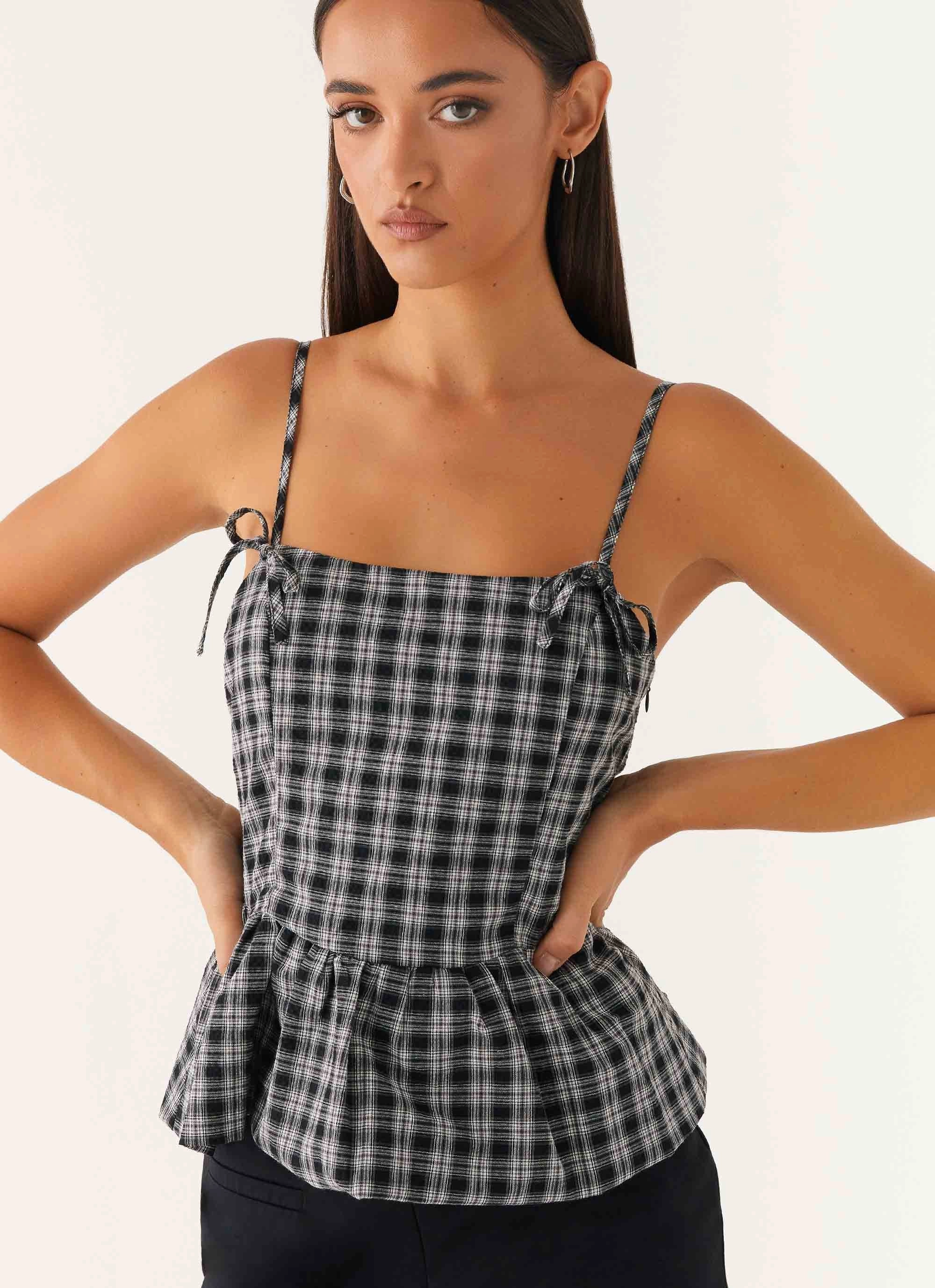 Laura Top - White Black Check Affordable Fashion