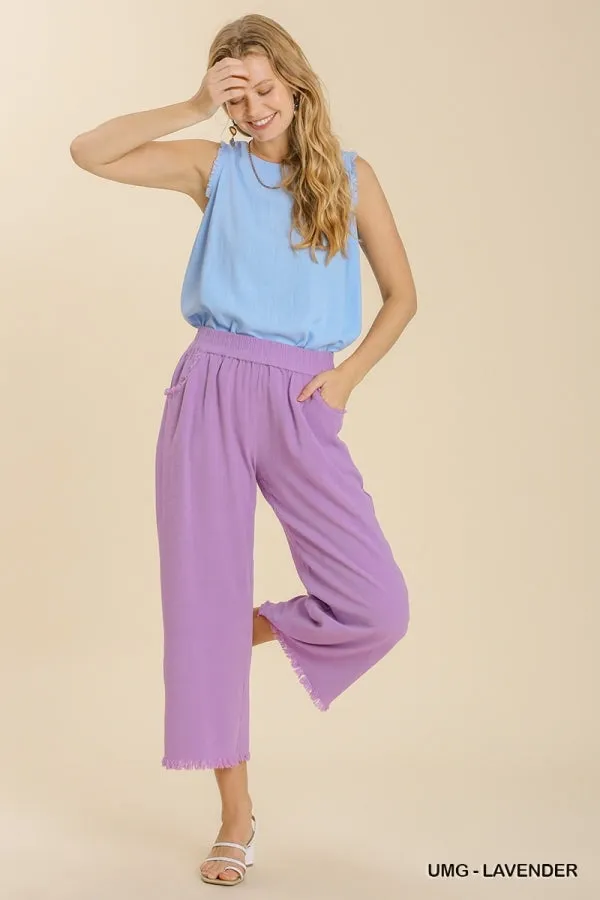 Lavender Linen Blend  Pant w/ Elastic Waist