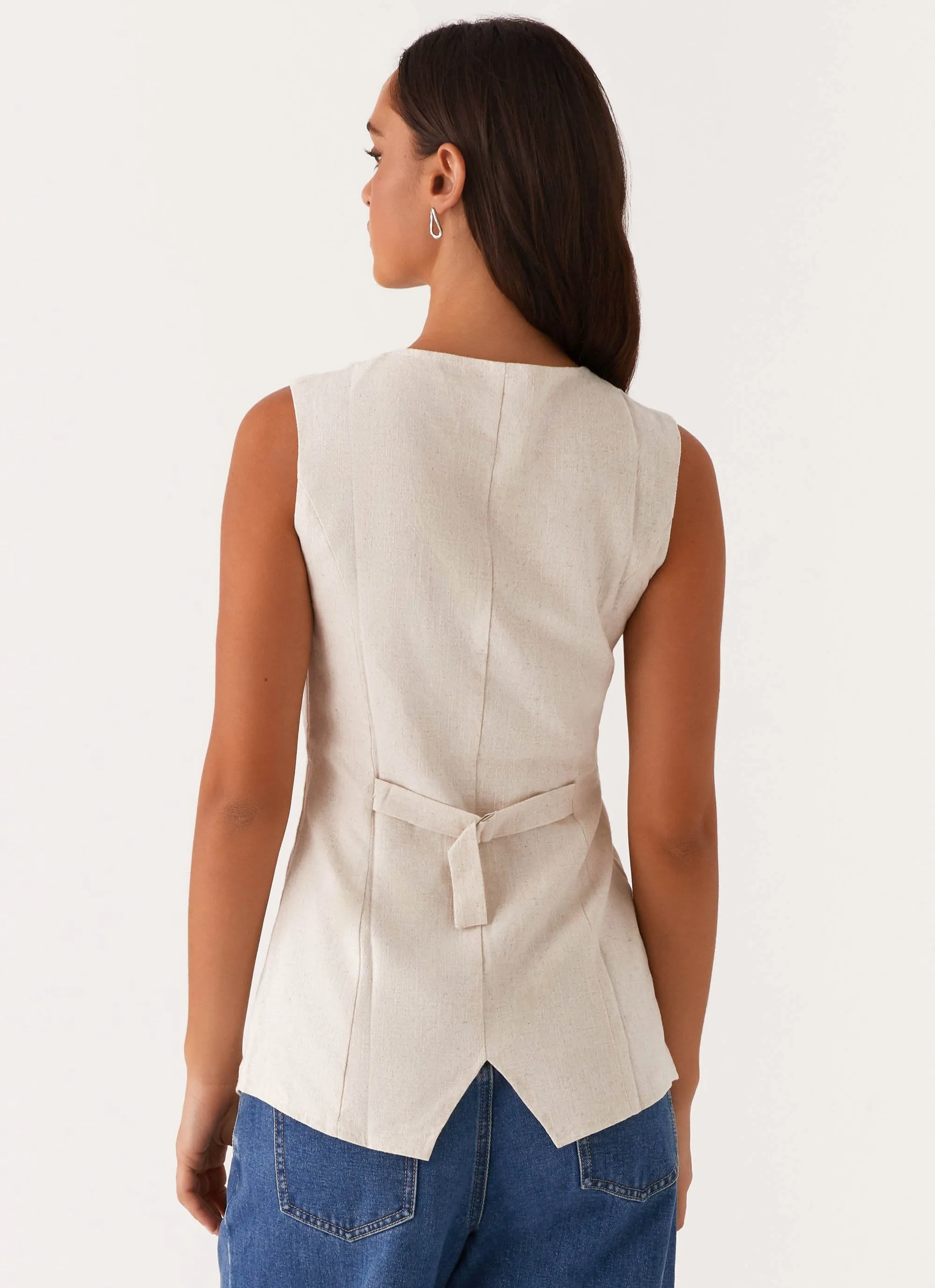 Layered Look AntiPill Texture Runaway Button Tie Vest - Oatmeal