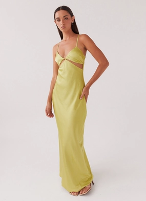 ContrastStitching Youth Charm Raylie Cut Out Maxi Dress - Chartreuse
