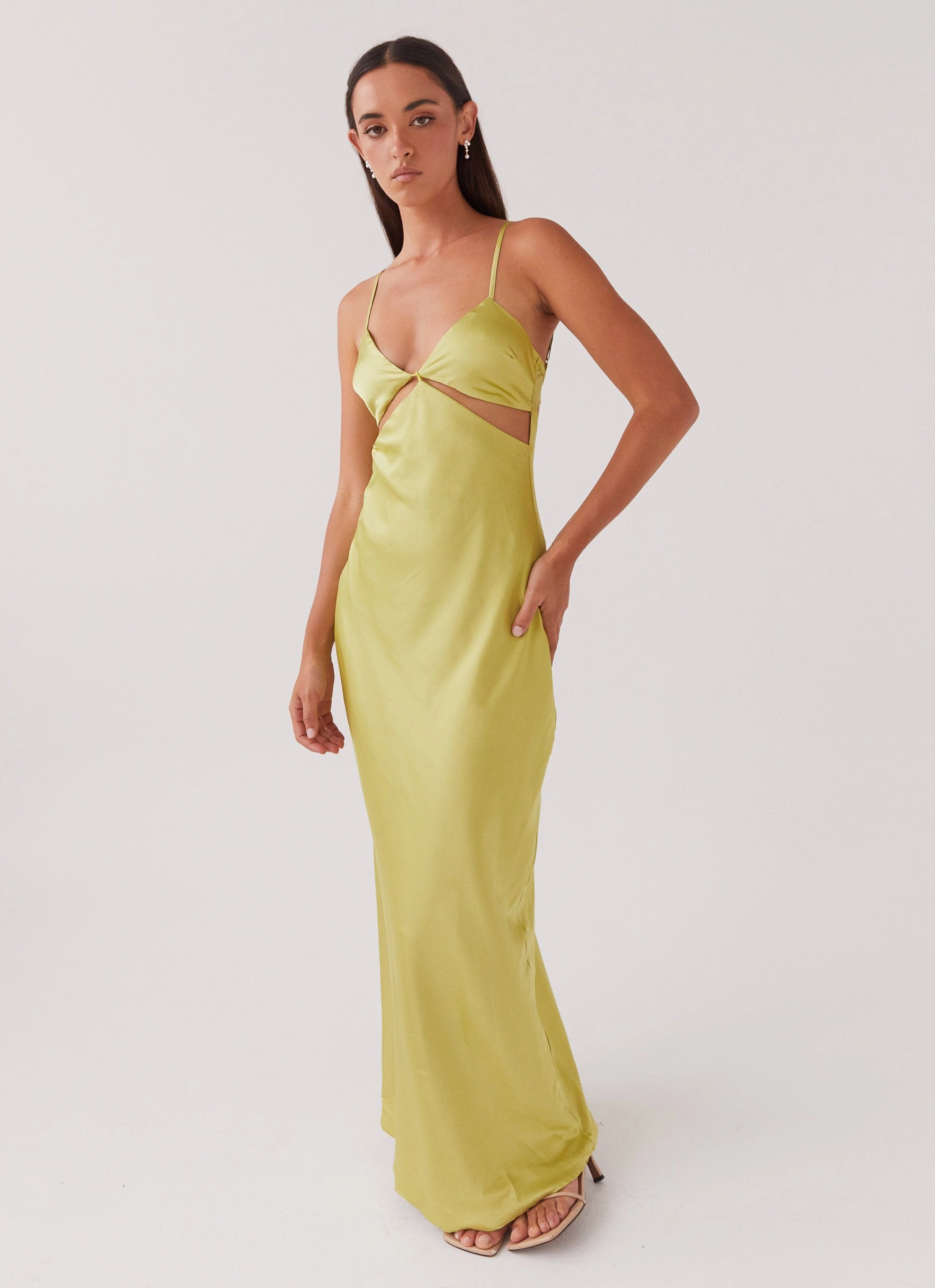 ContrastStitching Youth Charm Raylie Cut Out Maxi Dress - Chartreuse