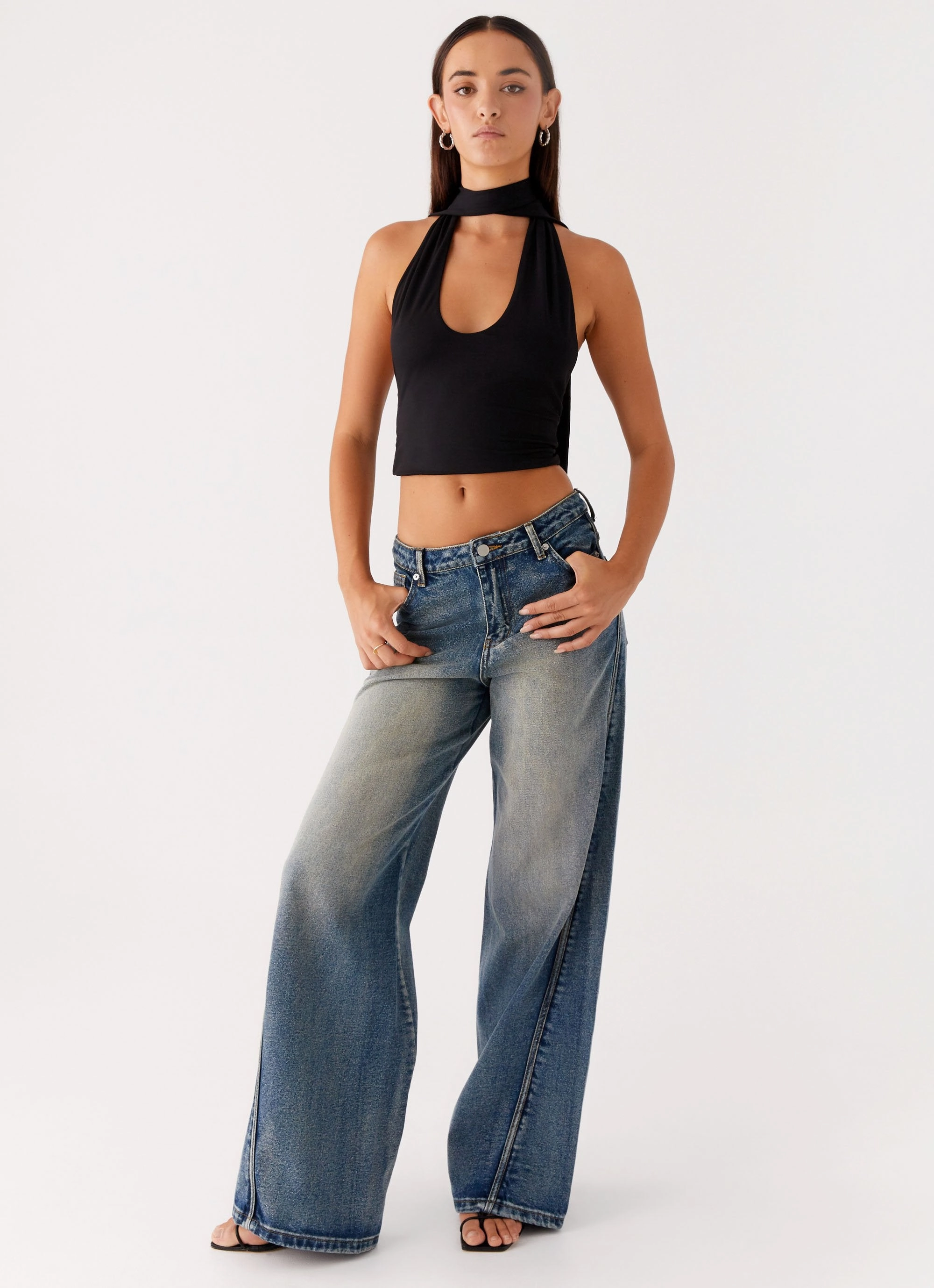 Chrysta Halterneck Top - Black Interlock Stitching BondedEdges