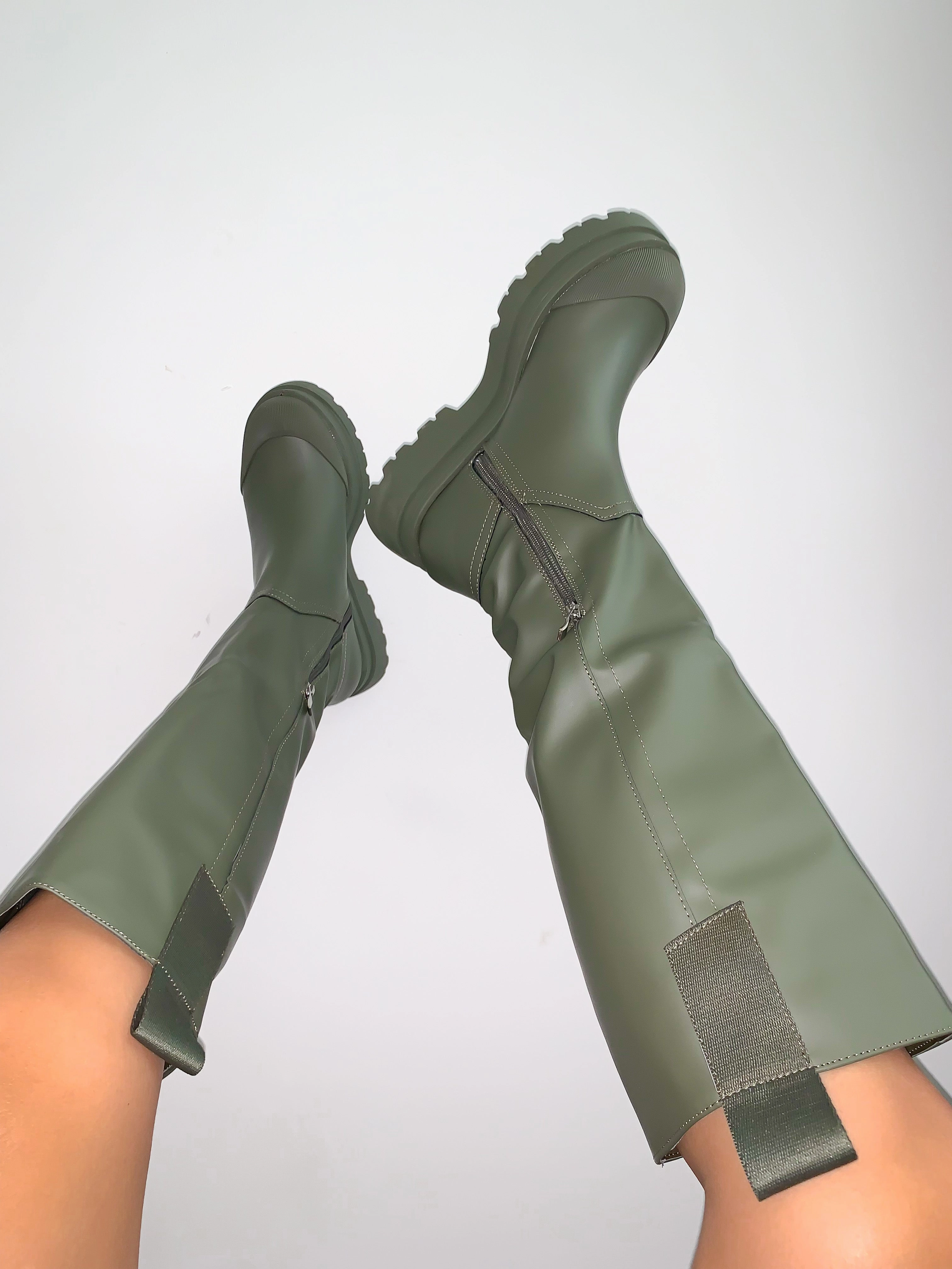 Gemini Knee High Boots / Khaki Quick Dry Fabric