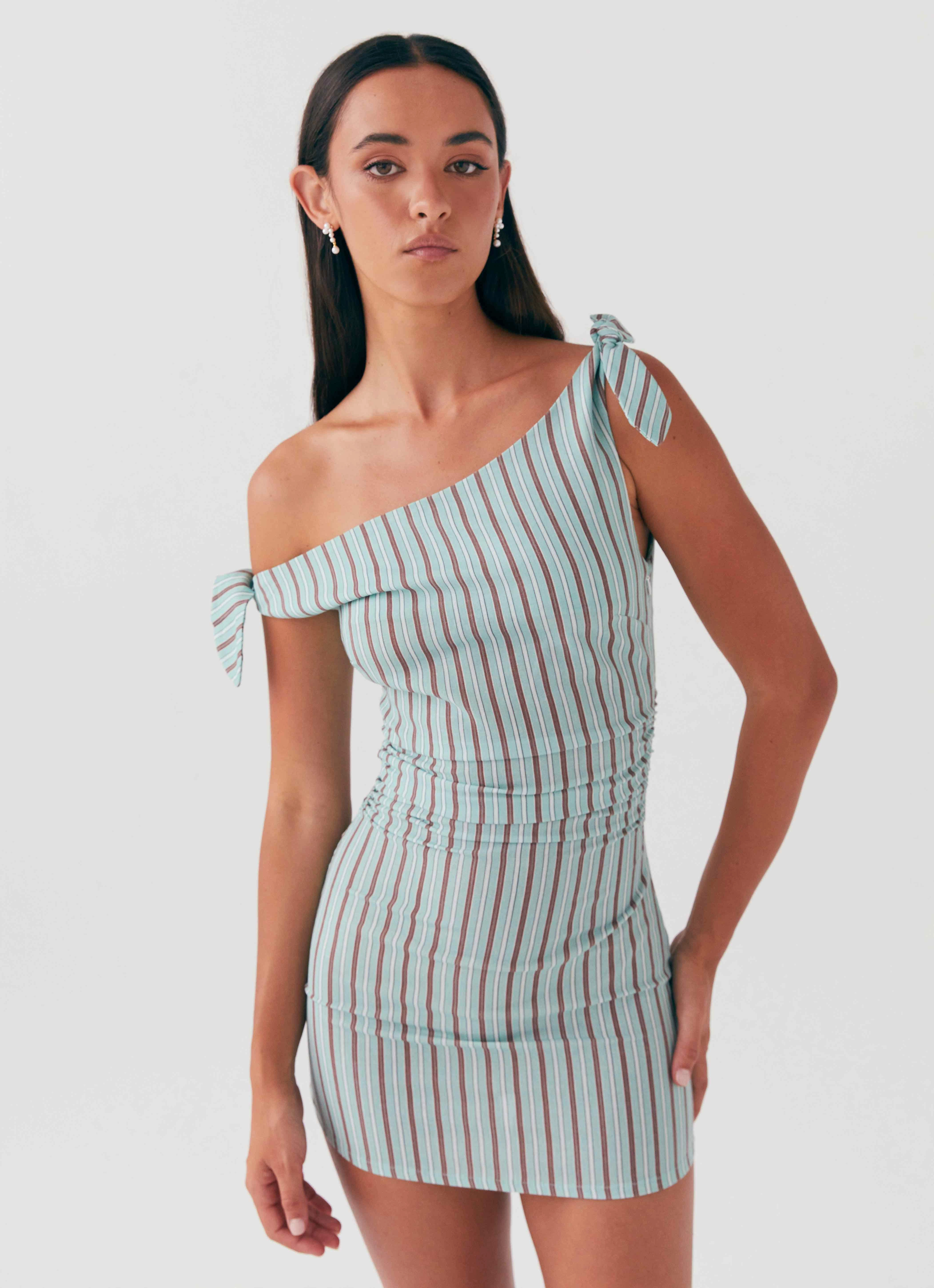 Amazonia Linen Mini Dress - Coastal Stripe Flowy-Shape Light Attitude