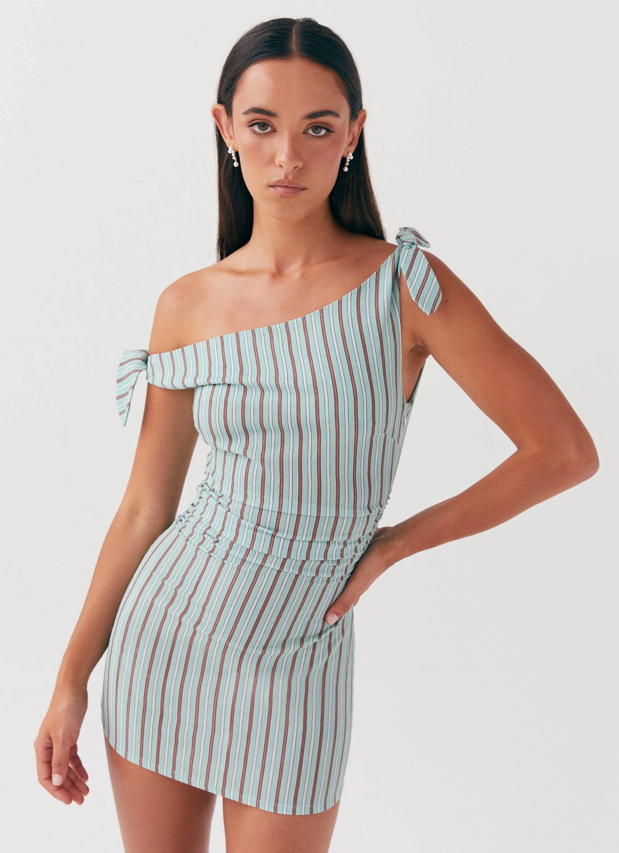 Evening-Wear Amazonia Linen Mini Dress - Coastal Stripe