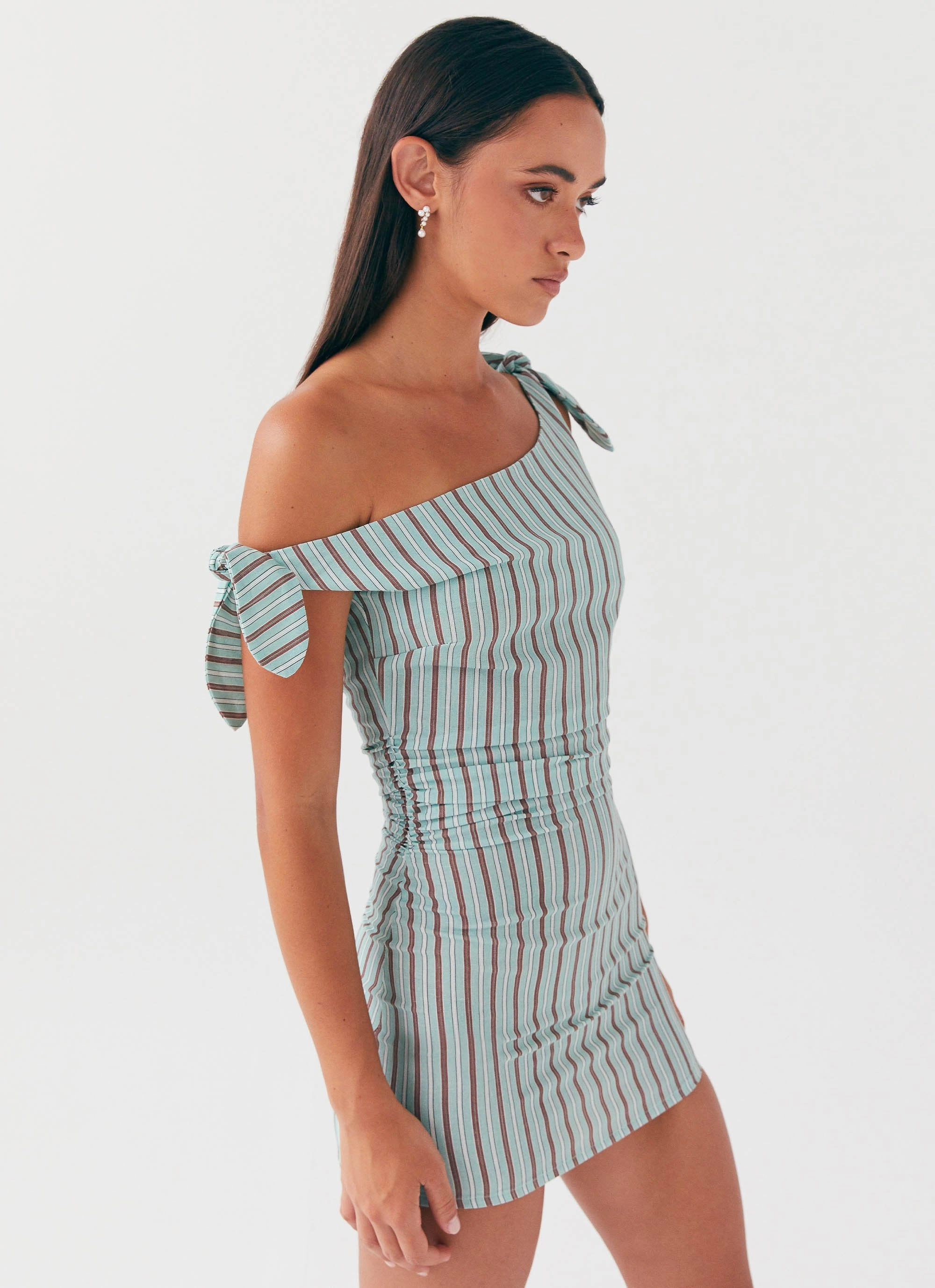 Amazonia Linen Mini Dress - Coastal Stripe Romantic date dress Warm Touch