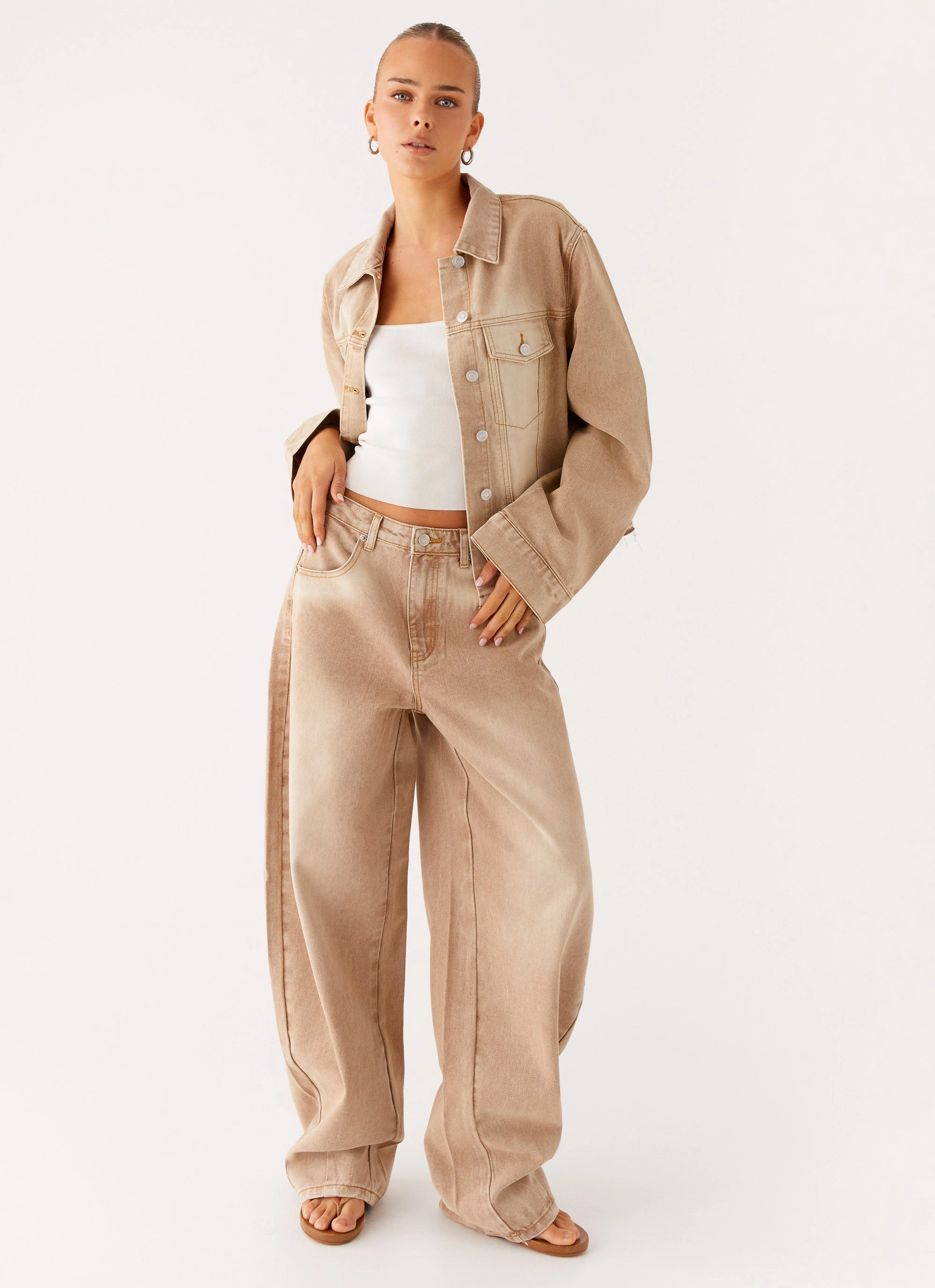 Khalil Denim Jacket - Tan DoubleLayered Collar