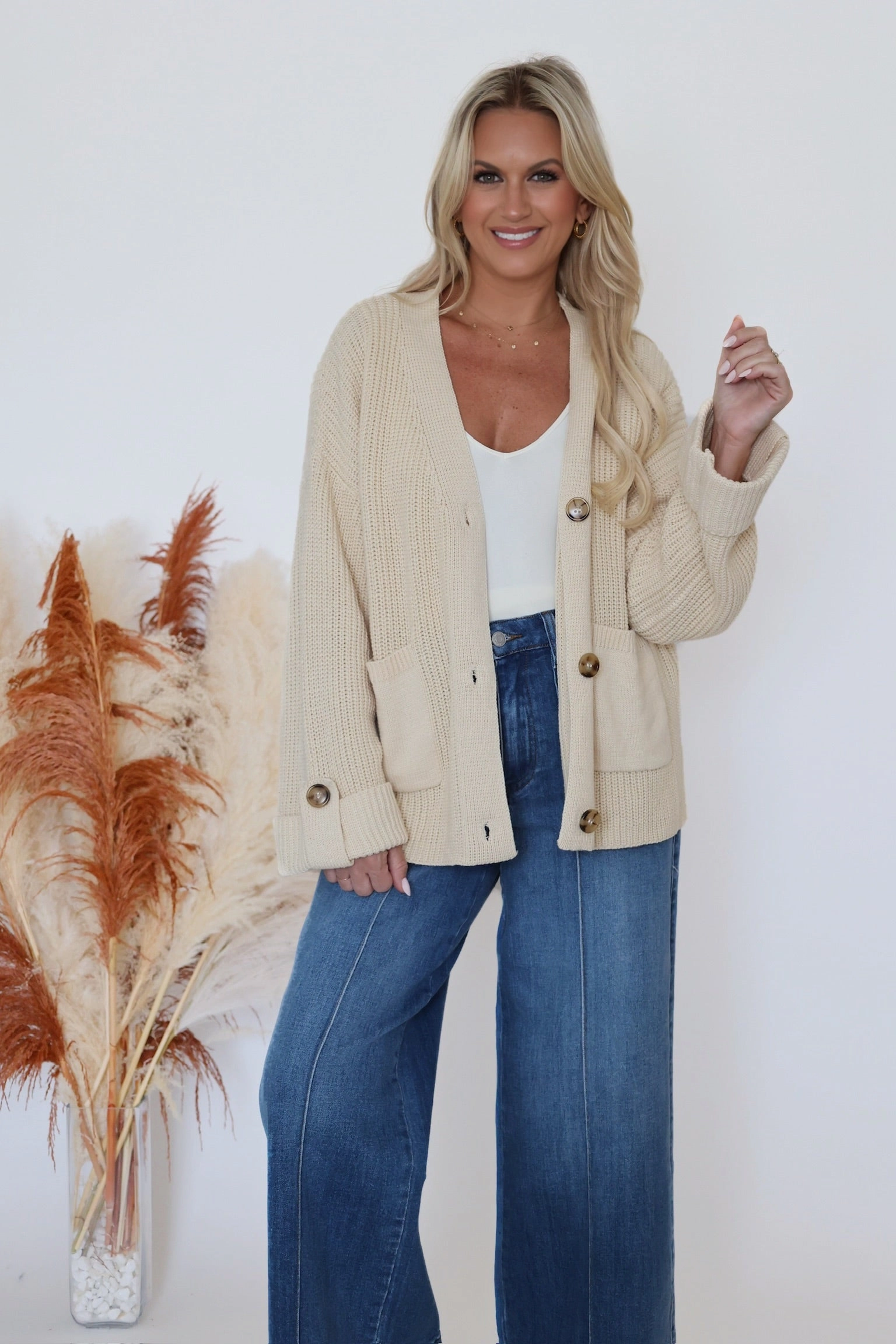 Index Card Cardigan Biodegradable Fiber Composition Two Tone Weave