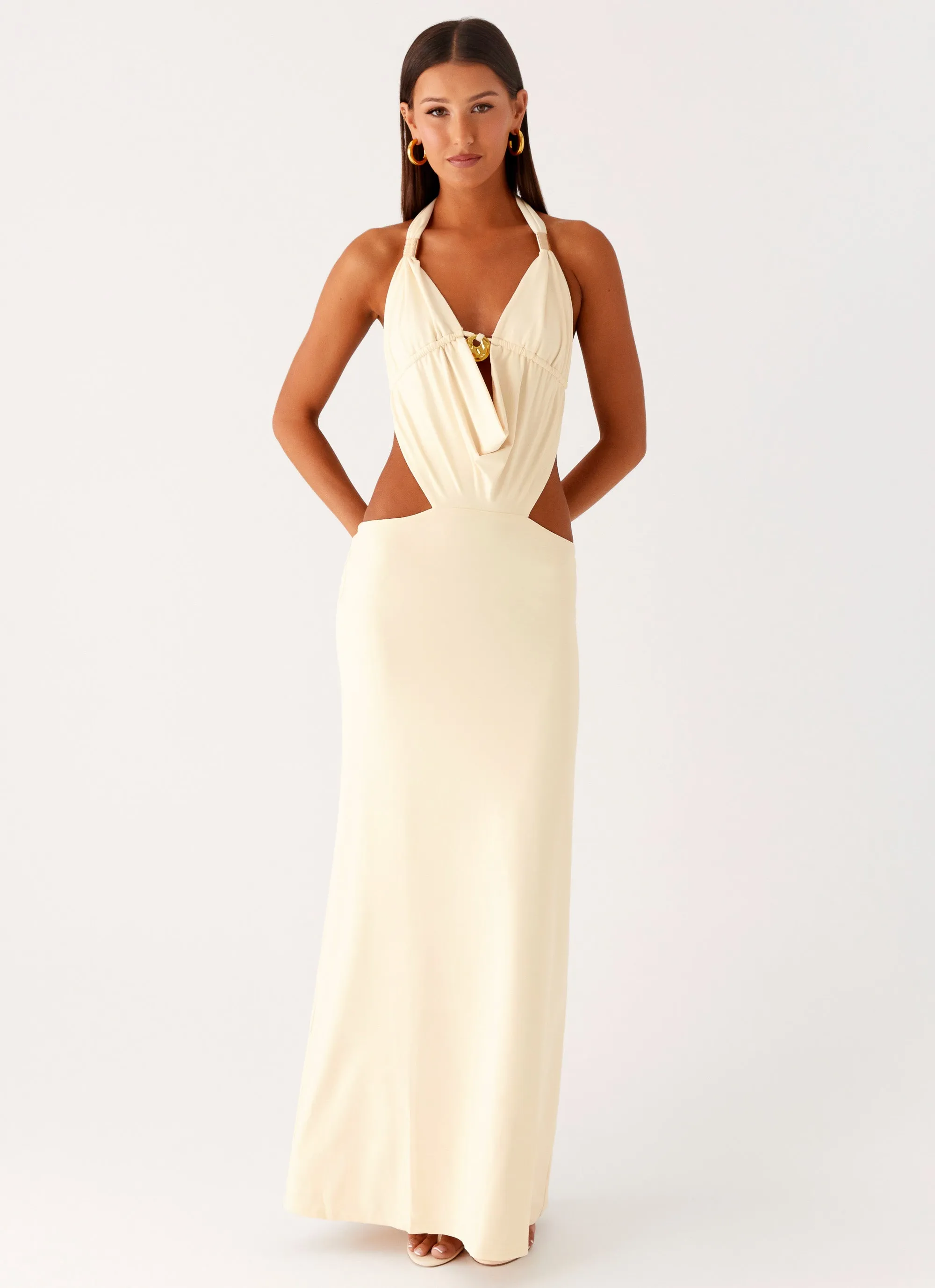 Versatile Look Torina Halter Maxi Dress - Lemon