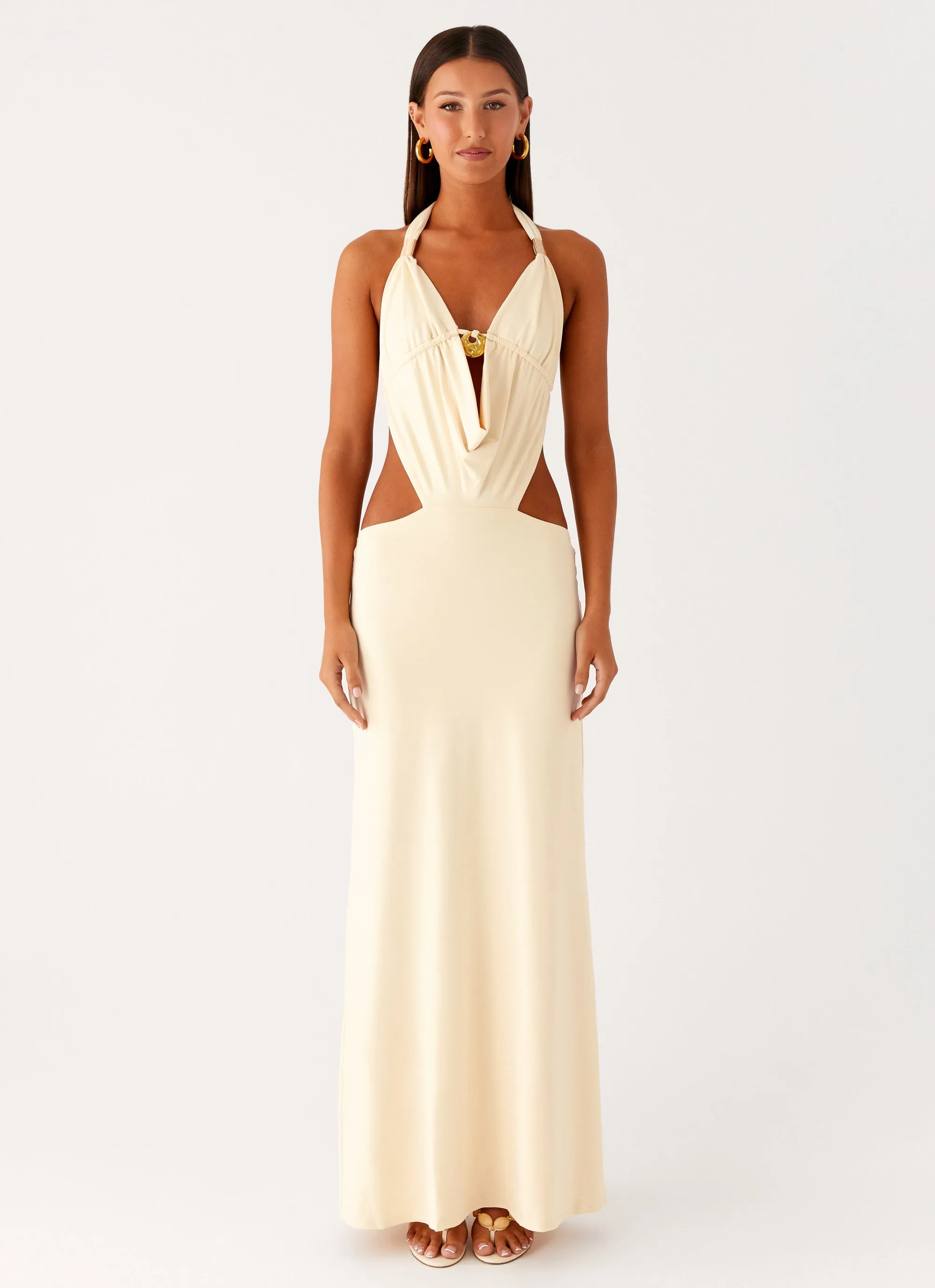 Fast Drying Torina Halter Maxi Dress - Lemon