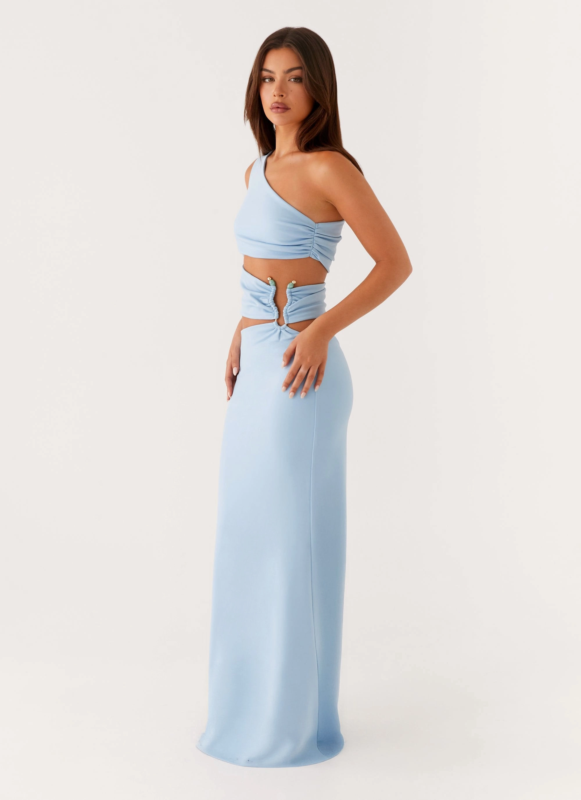 Laylani Cut Out Maxi Dress - Blue Cozy Tones