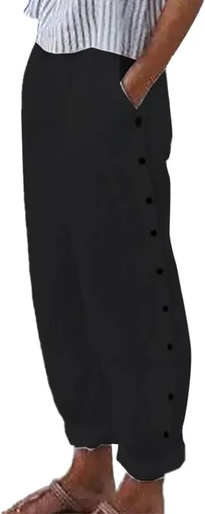 LCMTWX Beach Pants for Women Pant Casual Baggy Elastic Waist Trouser Wide Leg Pant with Pocket Women Linen Palazzo Pants