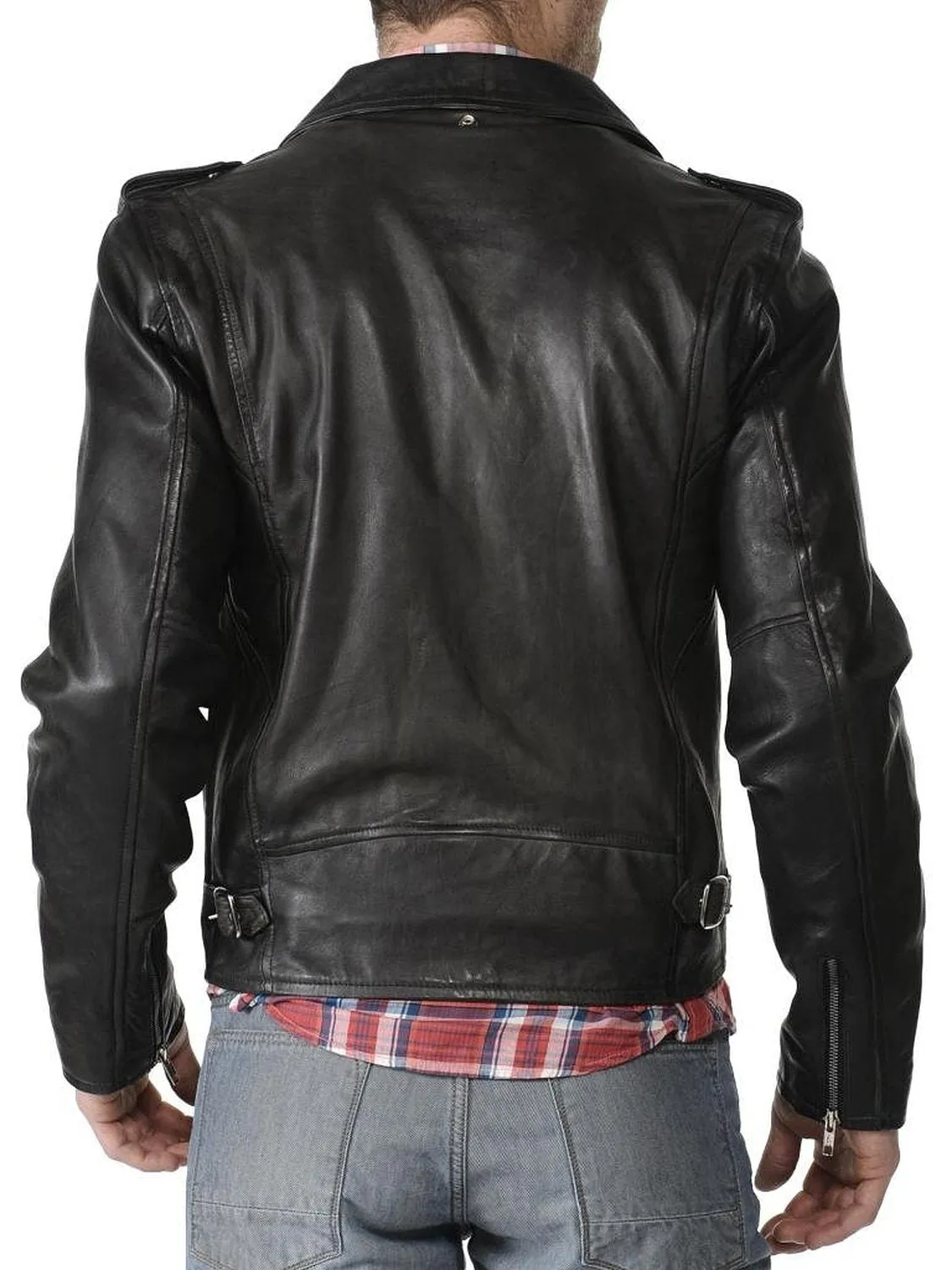 Leather Jackets Hub Mens Genuine Cowhide Leather Jacket (Black, Double Rider Jacket) - 1501546