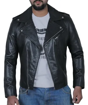 Leather Jackets Hub Mens Genuine Cowhide Leather Jacket (Black, Double Rider Jacket) - 1501546