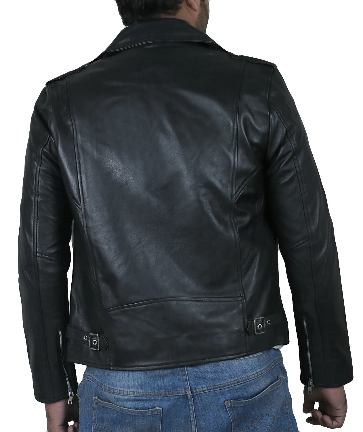 Leather Jackets Hub Mens Genuine Cowhide Leather Jacket (Black, Double Rider Jacket) - 1501546