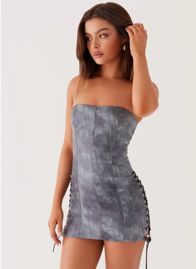 Leather Accent Better When I'm Dancing Mini Dress - Graphite Charming Design Better When I'm Dancing Mini Dress - Graphite