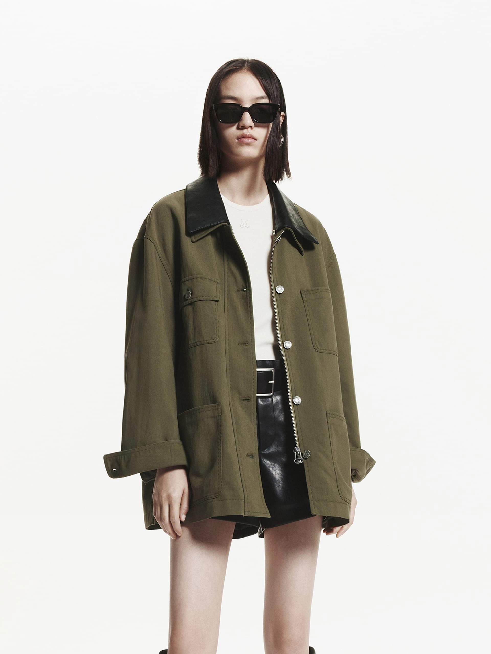 Leather Collar Loose Coat