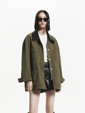 Leather Collar Loose Coat