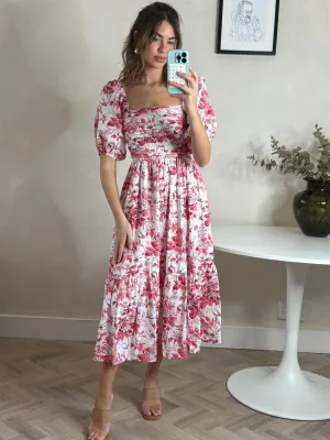 Leighton Puff Sleeve Midi Dress in Pink Floral All-Occasion Wear
