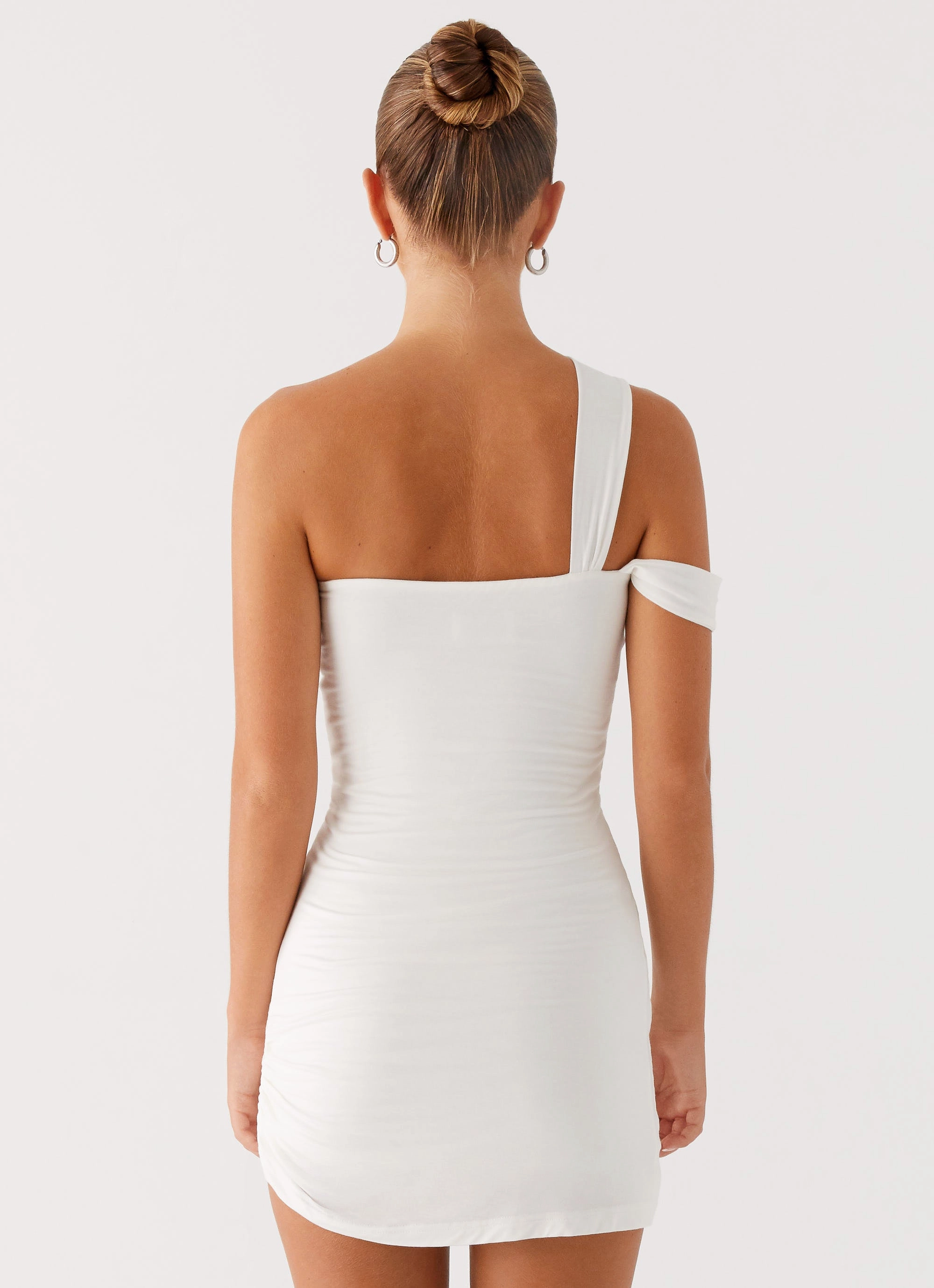 Matte Fabric Lena Ruched Mini Dress - Ivory