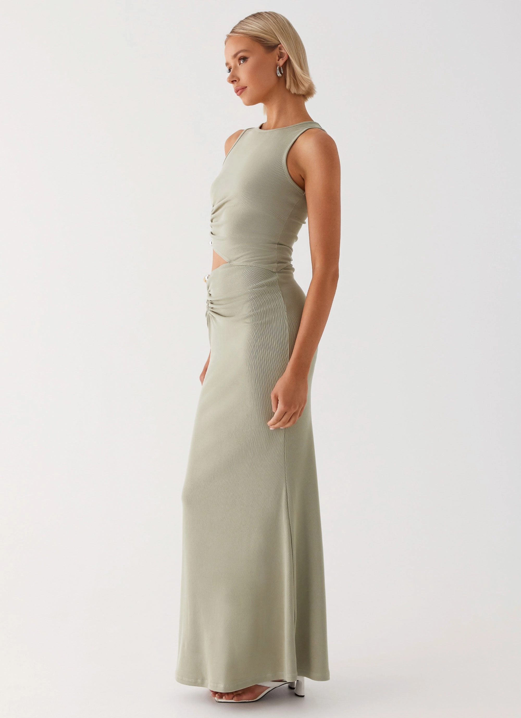 Lennox Maxi Dress - Sage Smart Lines Off-Shoulder