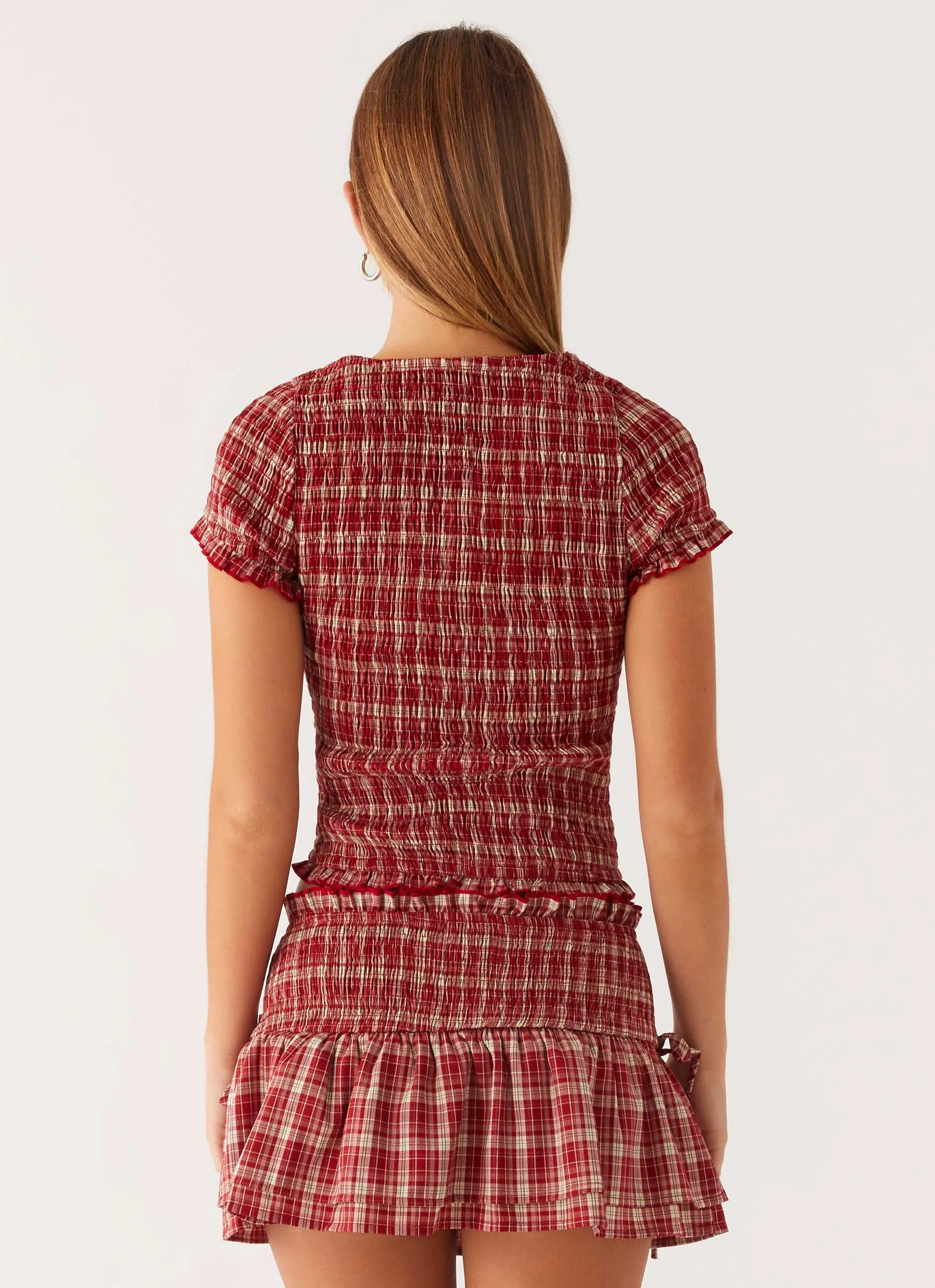 Odor control Sustainable Fabric Lenore Mini Skirt - Ruby Check